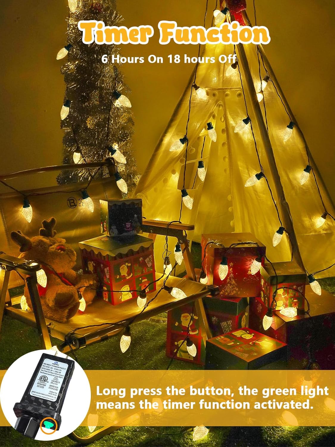 2-Pack Extentable C9 Christmas Lights Outdoor Indoor, 66 FT 100 LED Christmas String Lights Plug in with 8 Modes & Timer, Waterproof Fairy Twinkle Light for Xmas Tree Yard Decorations (Multi-Colored)