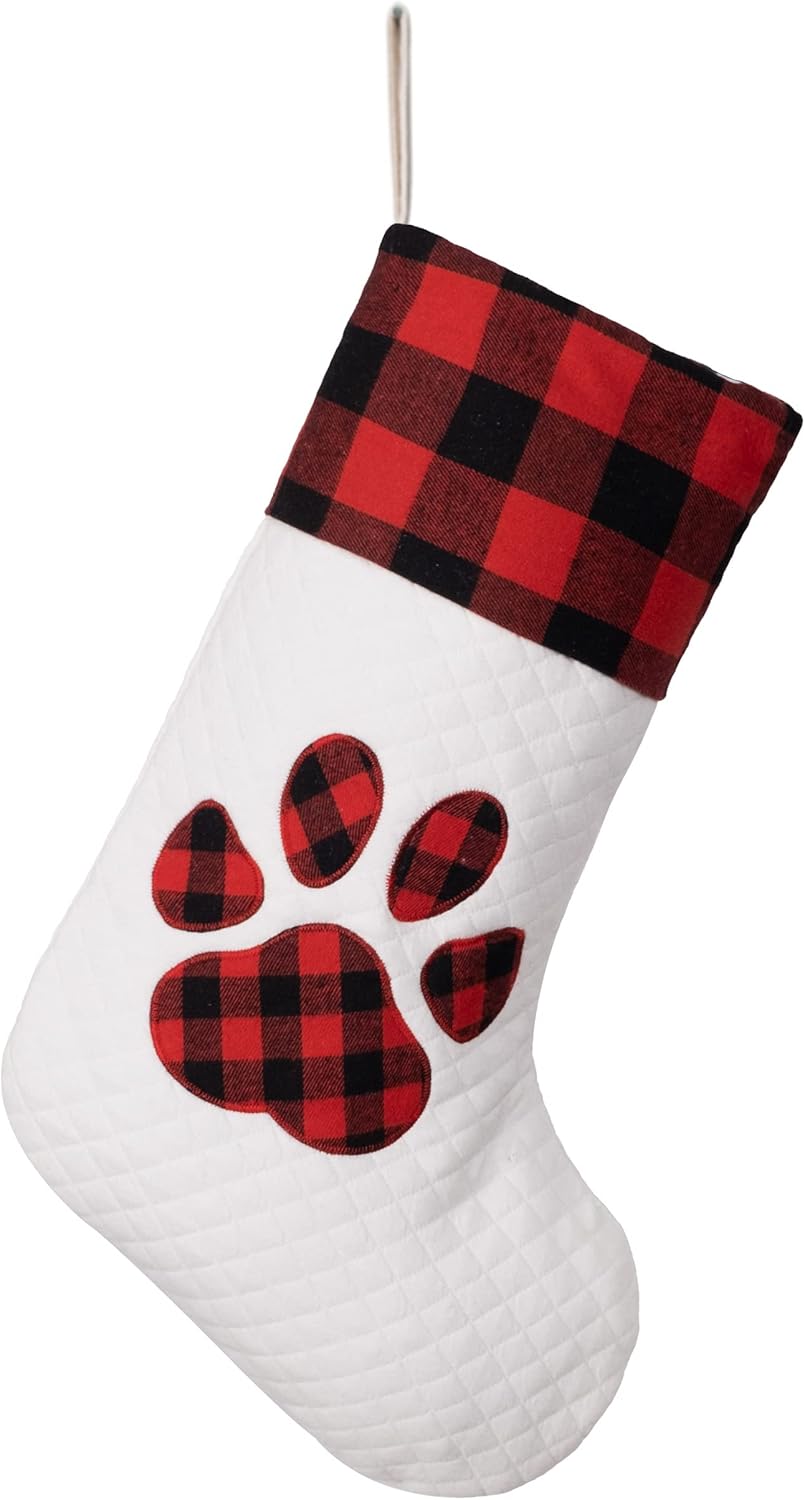 LUBOT Set of 8 Christmas Stocking(20inch) Silhouette Buffalo Red Plaid/Rustic/Farmhouse/Country Cotton Fireplace Hanging Xmas Stockings Decorations for Family Holiday Season Decor