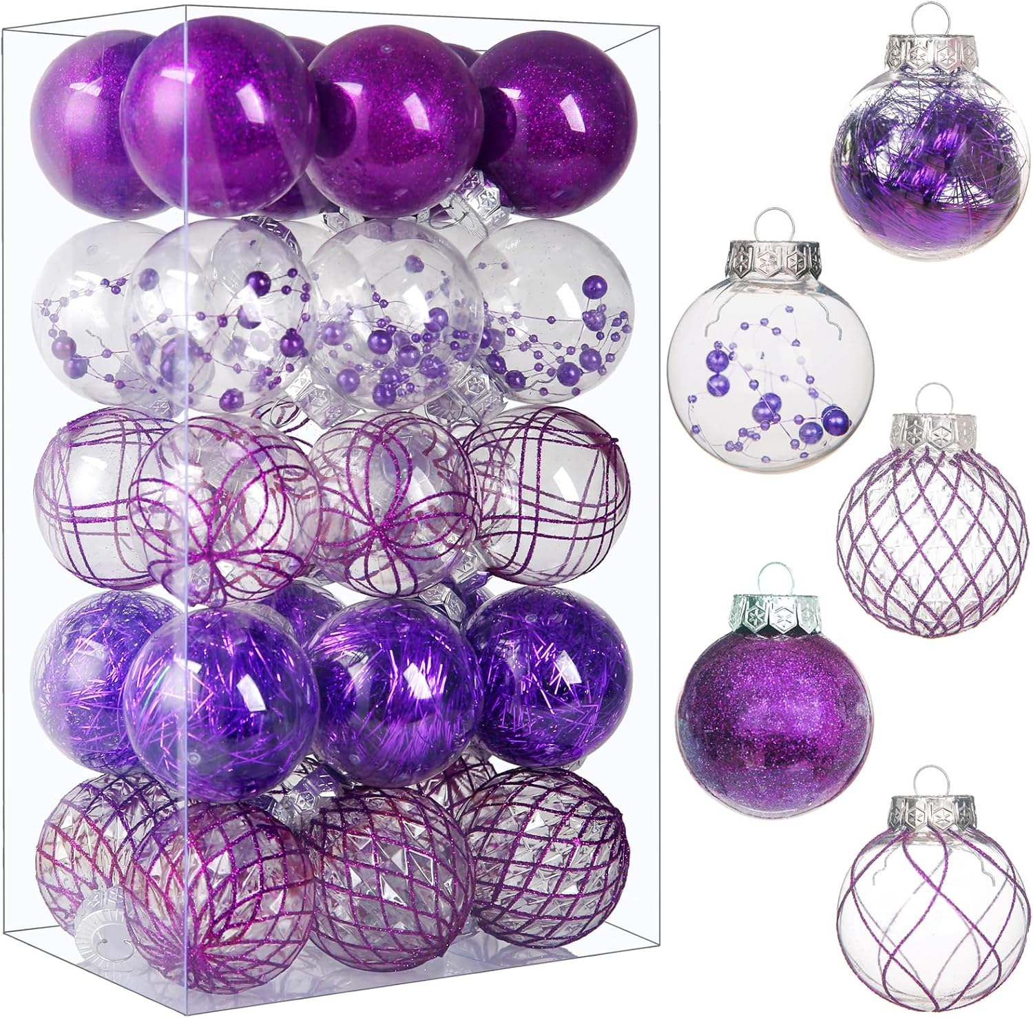 Clear Plastic Christmas Ball Ornaments, 30ct 2.36 Inch Champagne Balls for Tree Decoration - Shatterproof for Holiday Wedding Party Gifts