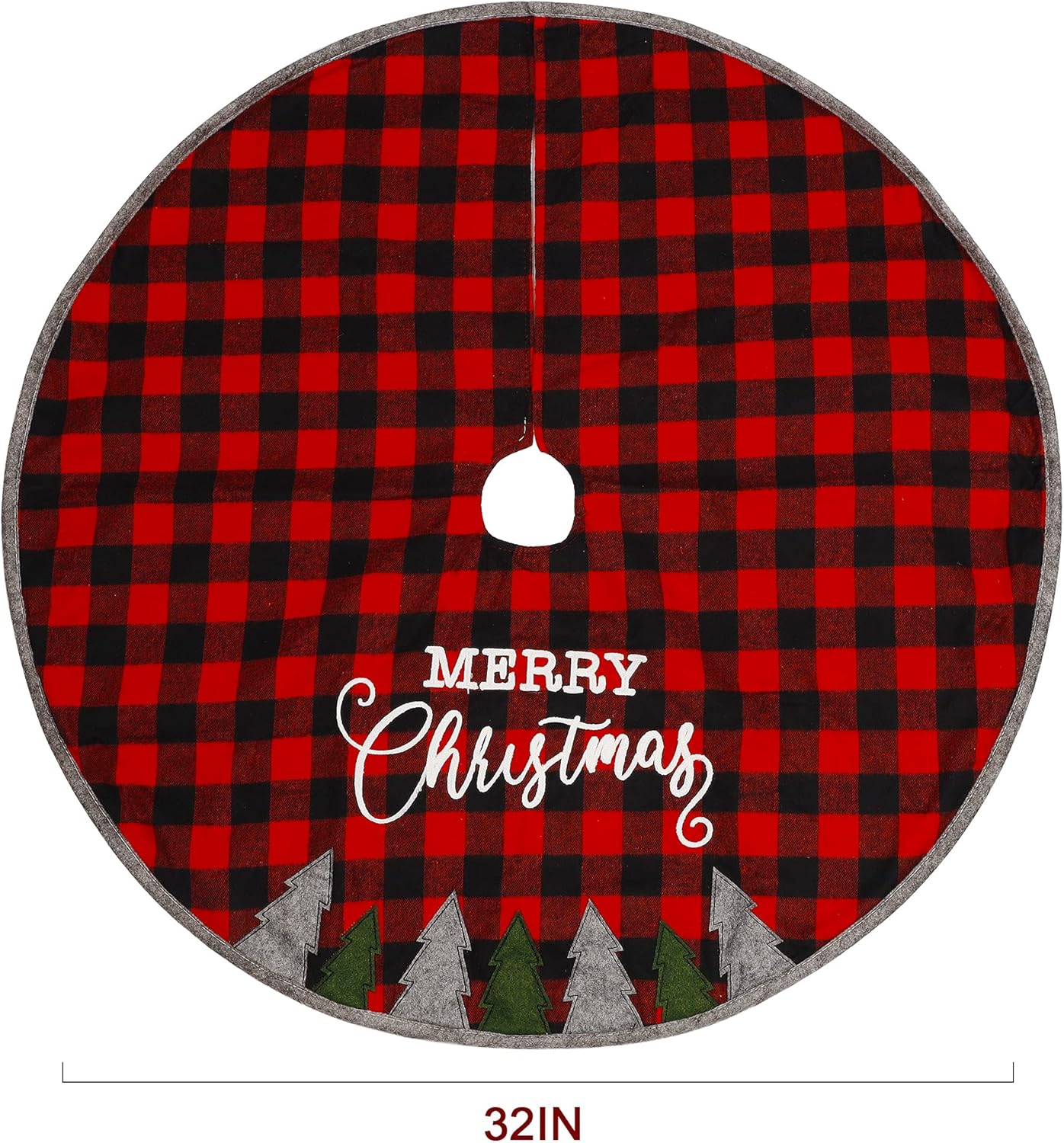Juegoal 48 Inch Christmas Tree Skirt, Soft Red and Black Plaid Christmas Tree Mat for Xmas Party Decoration, Christmas Tree Holiday Decor