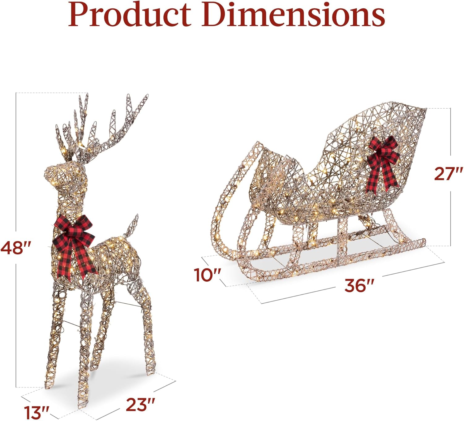 Best Choice Products Lighted Christmas 4ft Reindeer & Sleigh Holiday Outdoor Yard Decoration Set w/ 205 LED Lights, Stakes, Zip Ties - Gold