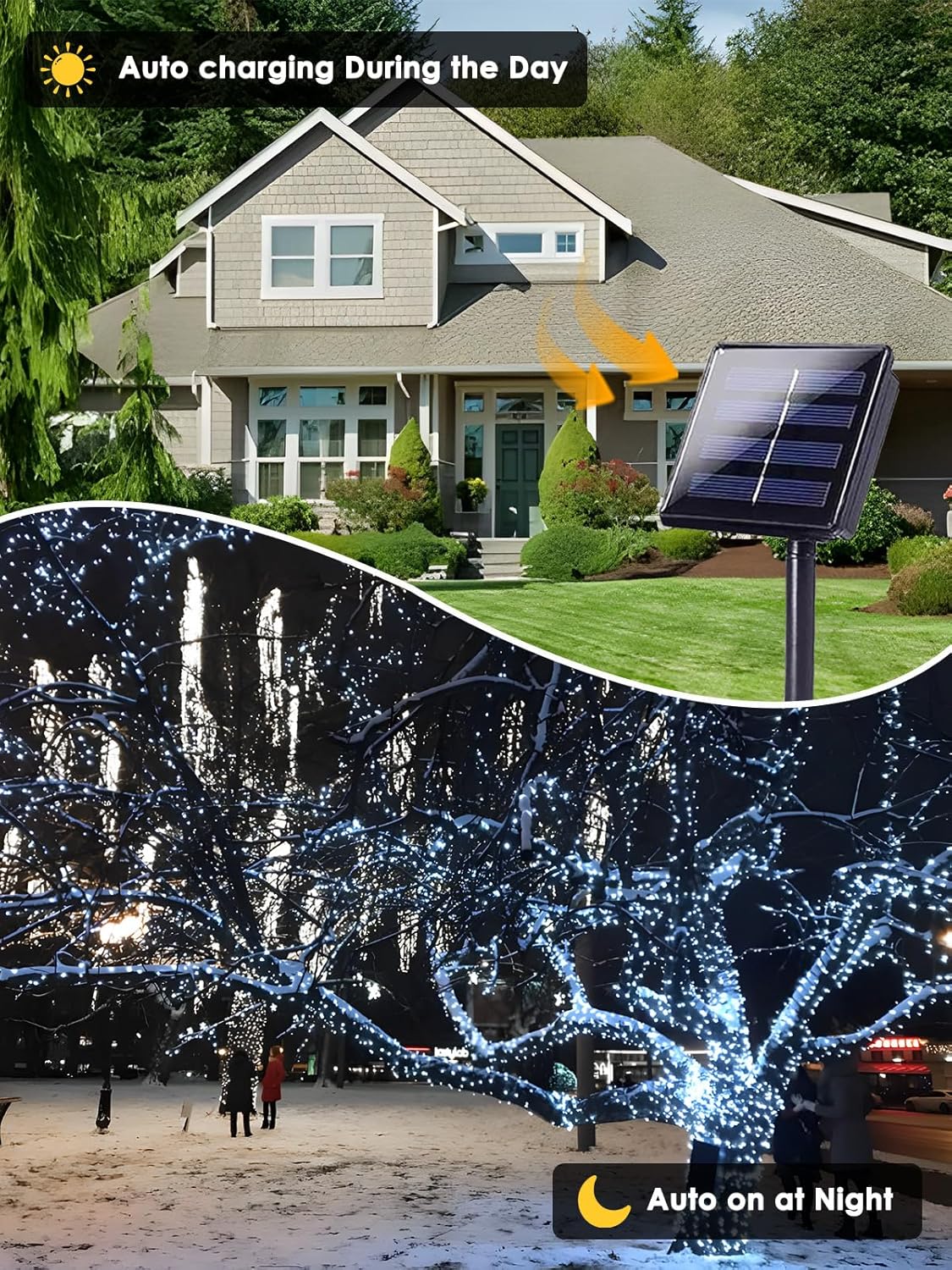 2 Pack 200 LED Solar Christmas Lights Outdoor, Solar String Lights for Outside with 8 Lighting Modes, Waterproof Green Wire Solar Powered Tree Light for Xmas Party Yard Garden Decorations (Multicolor)