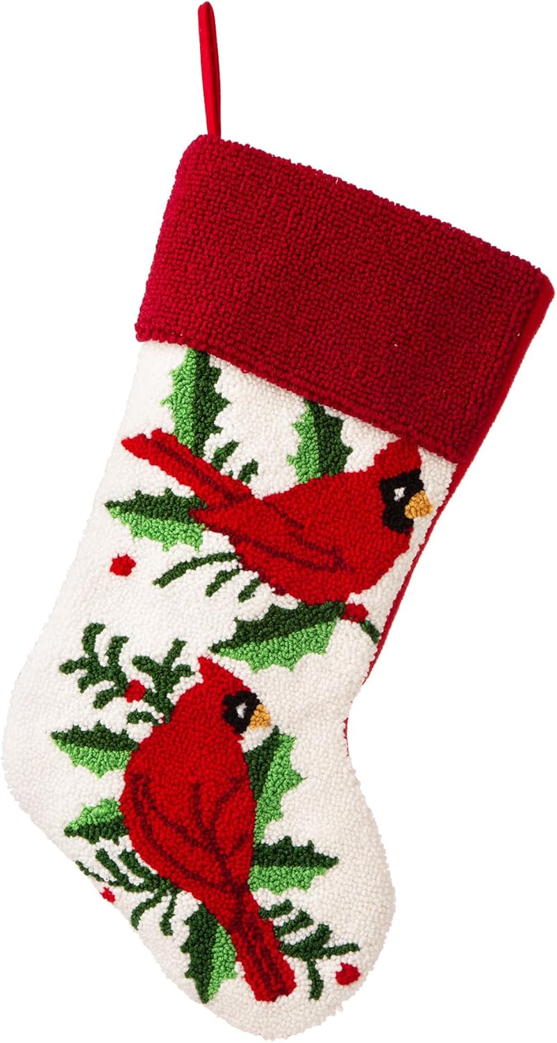 Glitzhome 19 L Handmade Hooked Dog Christmas Stocking for Family Holiday Season Party Decor