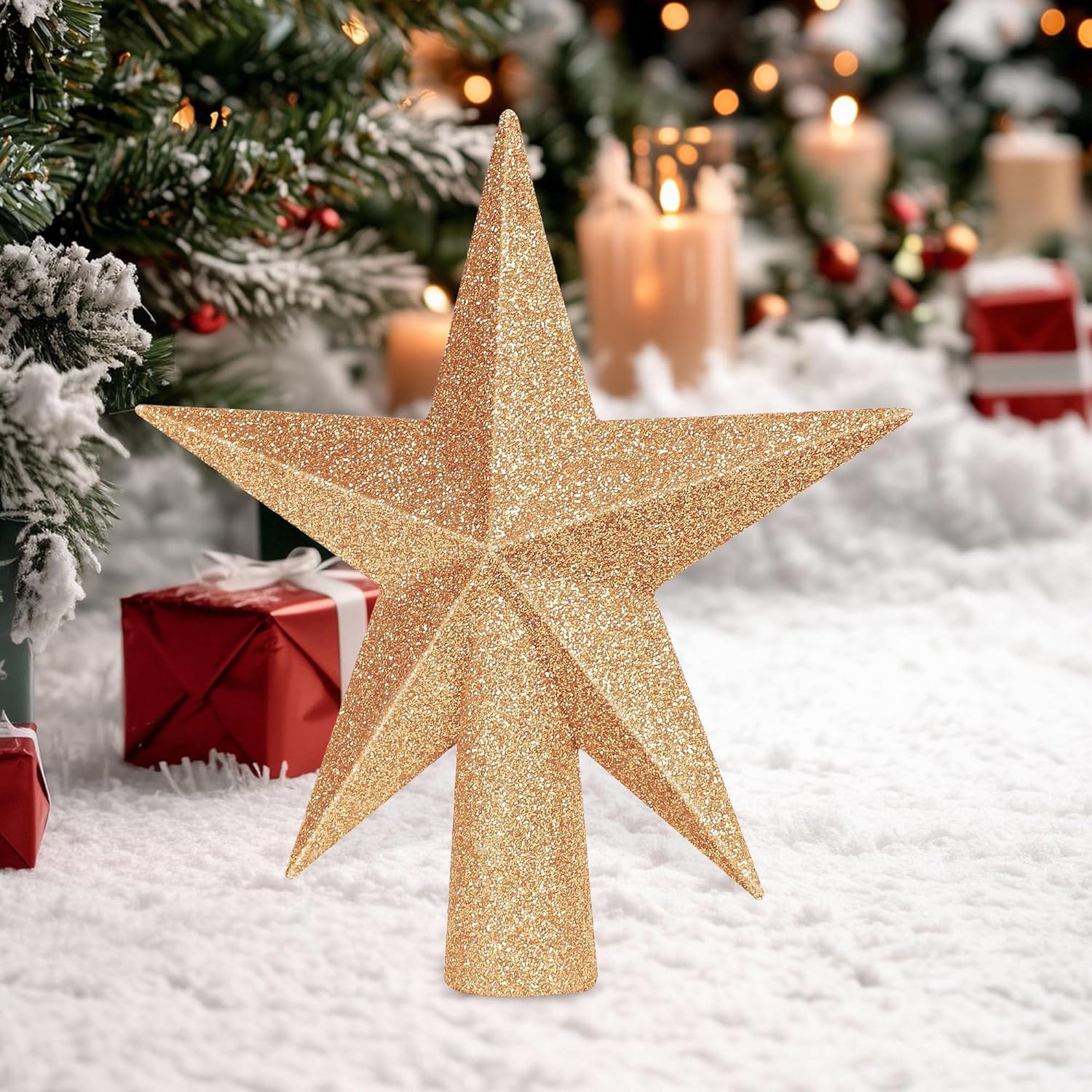 Christmas Tree Star Topper, 8 Gold Xmas Star Tree Decorations, 3D Shatterproof Bethlehem Star Tree Topper Decorations, Waterproof Christmas Tree Topper Decor for Holiday Home Outdoor Ornament