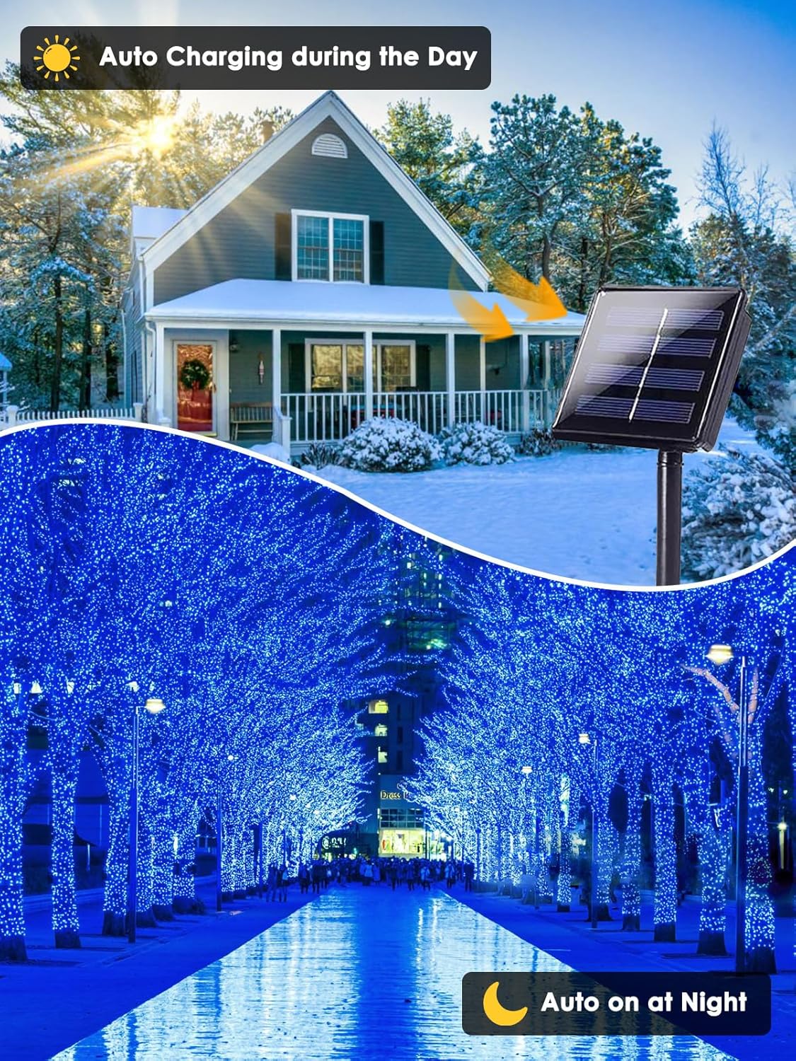 2 Pack 200 LED Solar Christmas Lights Outdoor, Solar String Lights for Outside with 8 Lighting Modes, Waterproof Green Wire Solar Powered Tree Light for Xmas Party Yard Garden Decorations (Multicolor)