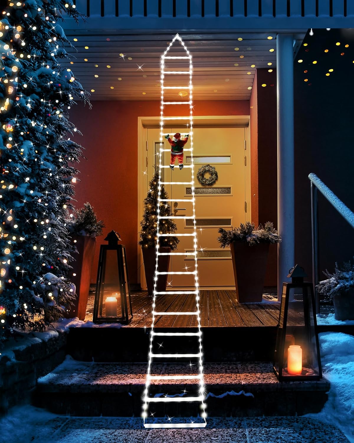 Toodour LED Christmas Lights - 10ft Christmas Decorative Ladder Lights with Santa Claus, Xmas Decorations Light for Indoor Outdoor, Window, Garden, Home, Wall, Xmas Tree Decor - Multicolor