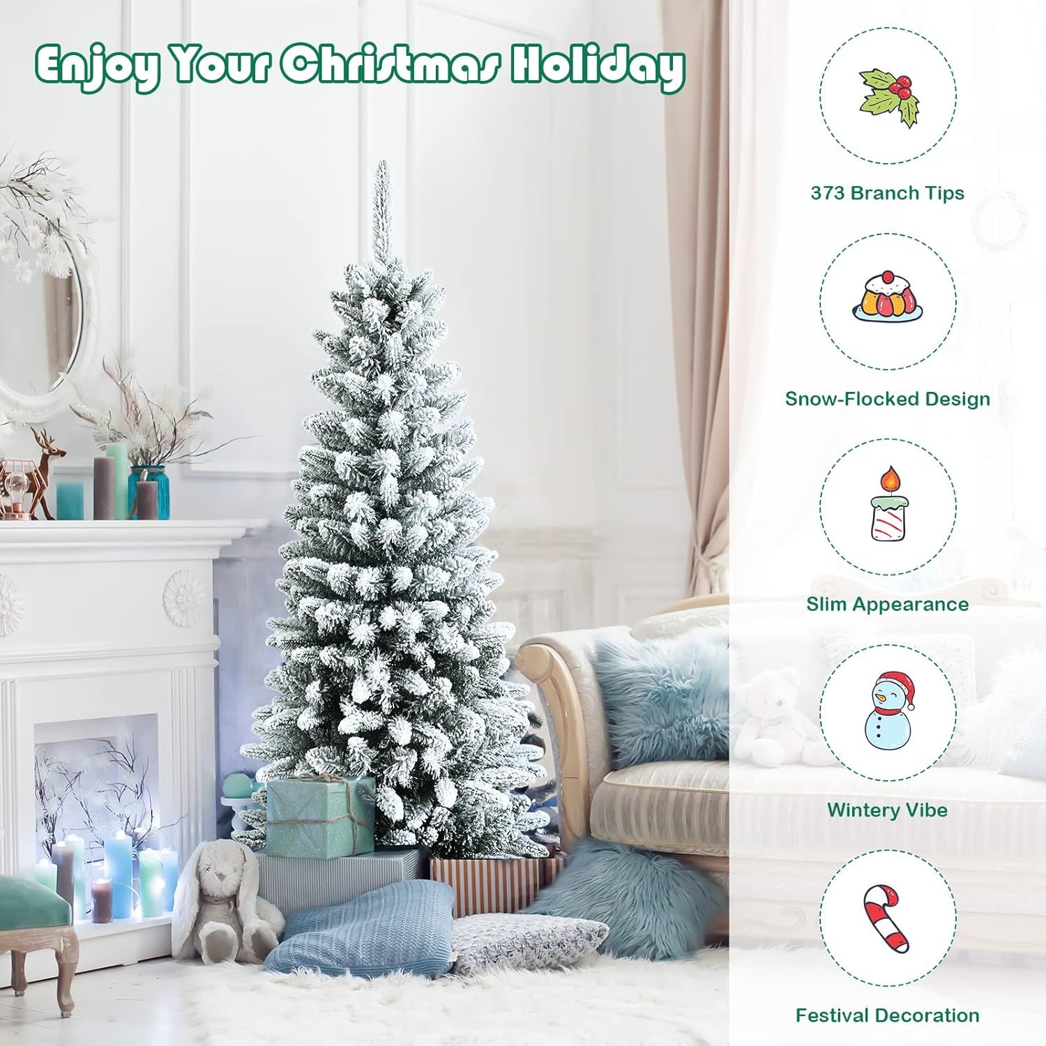 Goplus 8ft Artificial Christmas Tree, Unlit Christmas Pine Tree with 1138 PVC Branch Tips, Foldable Metal Stand, Xmas Full Tree for Indoor Home Office Decor