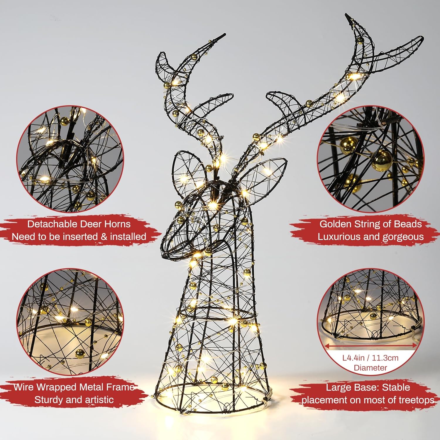 Roylvan Christmas Star Tree Topper with 8 Lighting Modes, USB Lighted Tree Topper with 20 LED Lights, Shiny Treetop Christmas Tree Decoration for Indoor Outdoor Holiday Home Ornament Gift, 9.8 Inch(H)