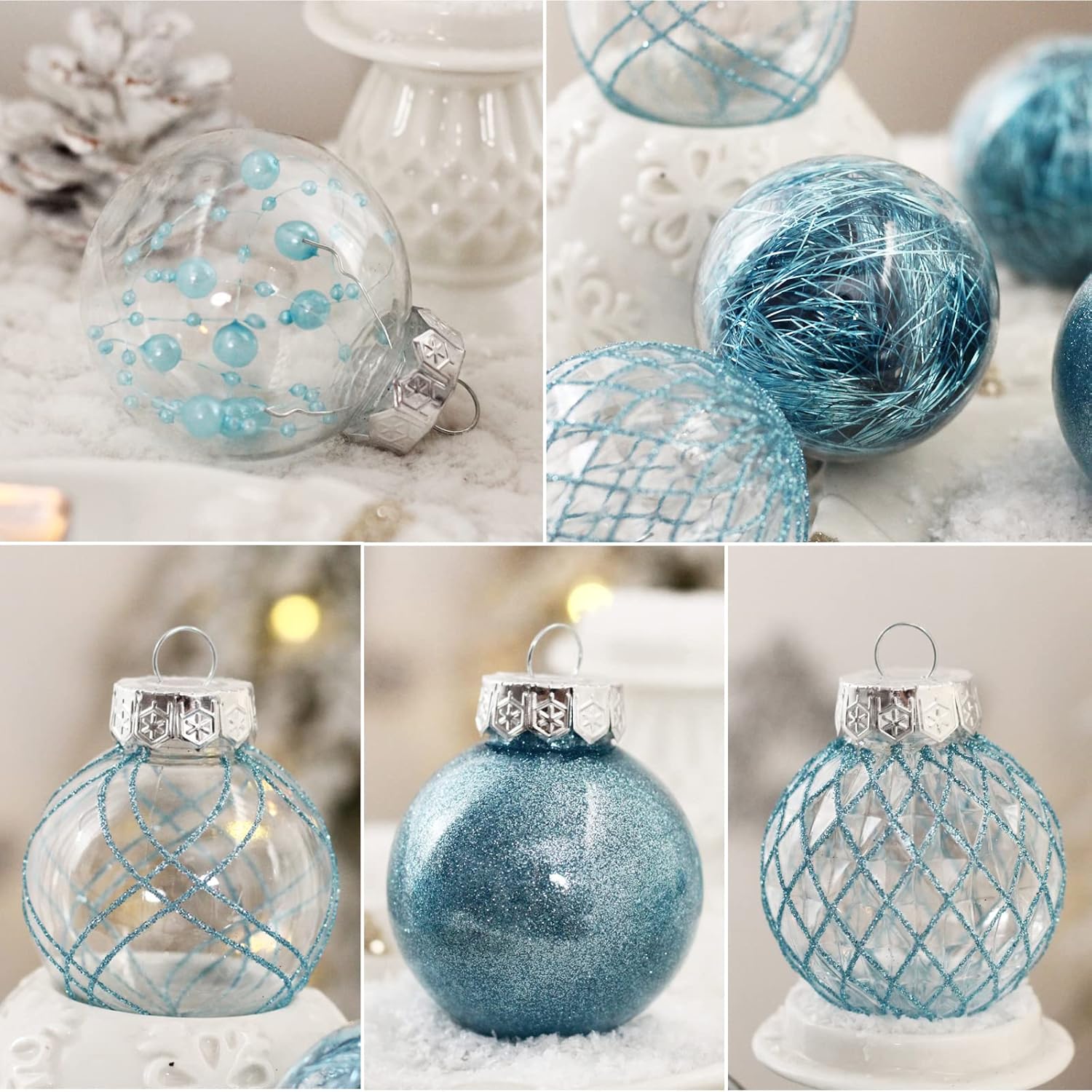 Clear Plastic Christmas Ball Ornaments, 30ct 2.36 Inch Champagne Balls for Tree Decoration - Shatterproof for Holiday Wedding Party Gifts