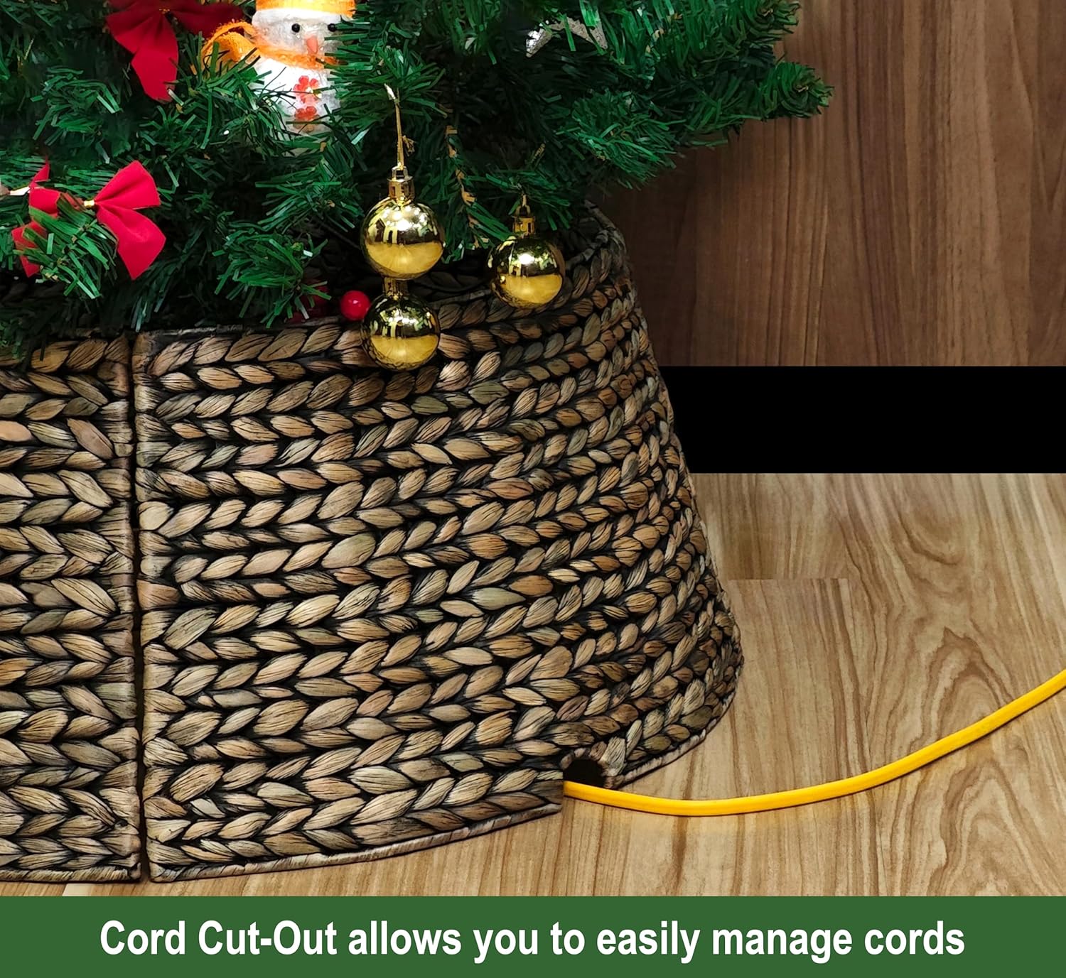 CENBOSS Rattan Christmas Tree Collar, Wicker Tree Skirt & Stand Base Cover (Brown Wash, 24 inch)