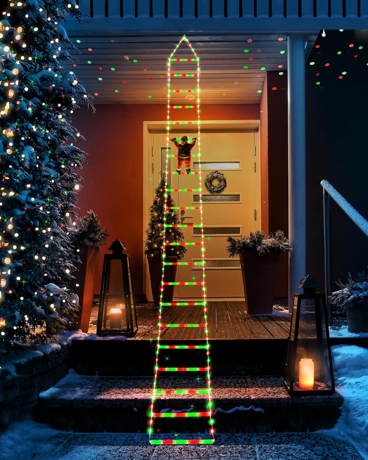 Toodour LED Christmas Lights - 10ft Christmas Decorative Ladder Lights with Santa Claus, Xmas Decorations Light for Indoor Outdoor, Window, Garden, Home, Wall, Xmas Tree Decor - Multicolor