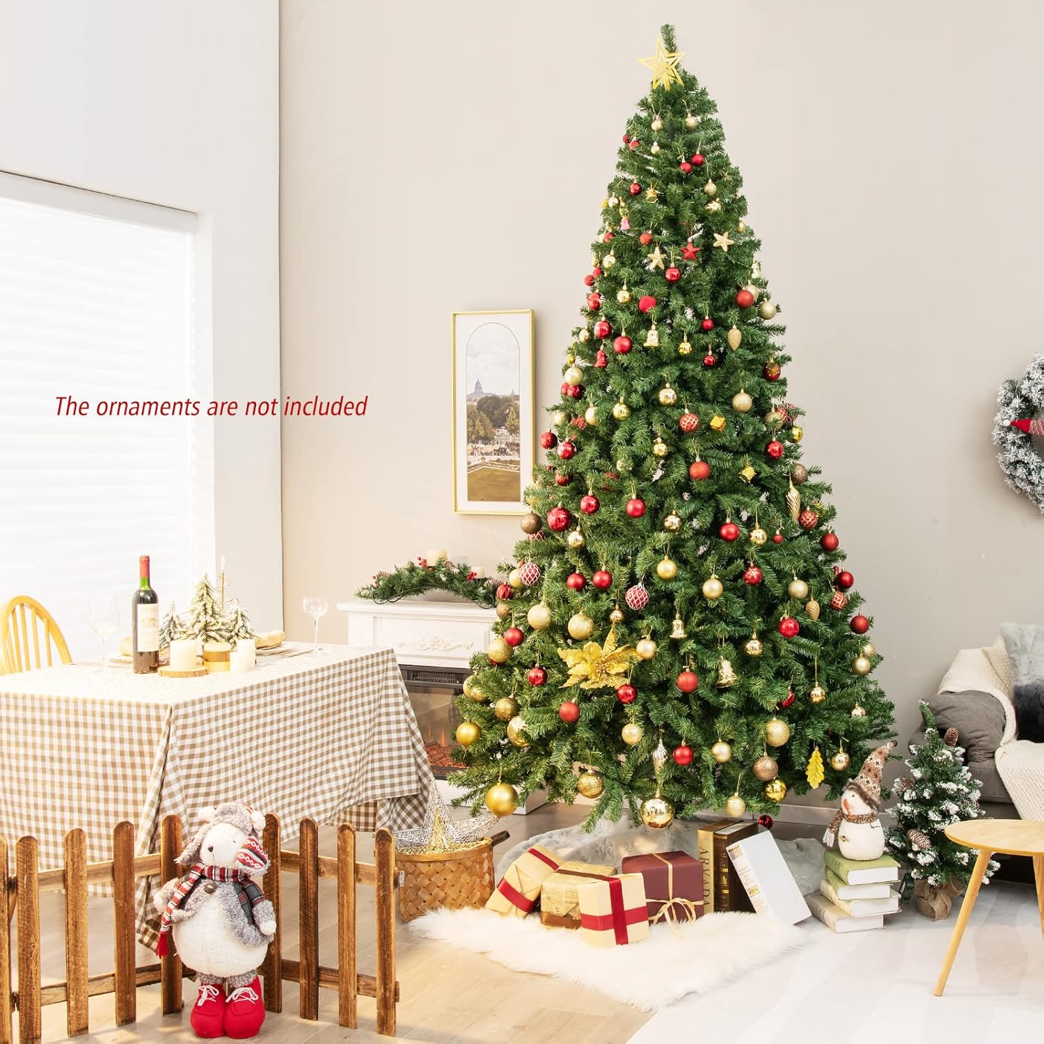 Goplus 8ft Artificial Christmas Tree, Unlit Christmas Pine Tree with 1138 PVC Branch Tips, Foldable Metal Stand, Xmas Full Tree for Indoor Home Office Decor