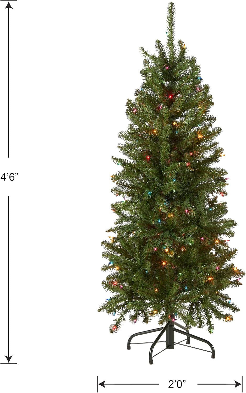 National Tree Company 6.5 ft Pre-Lit Kingswood Fir Slim Artificial Christmas Tree, 250 Multicolor Lights, 719 Tips, Includes Stand, Green