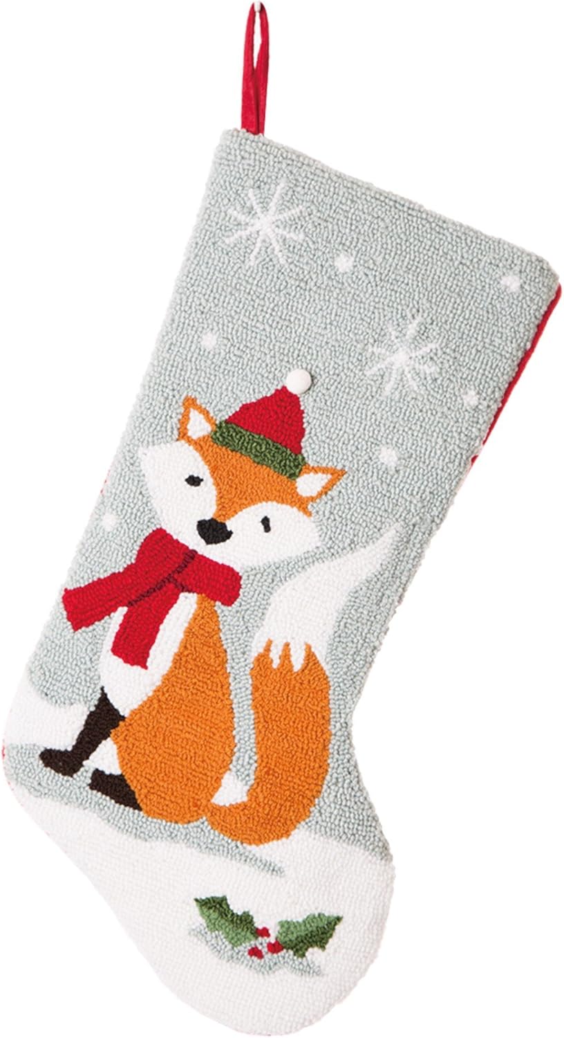 Glitzhome 19 L Handmade Hooked Dog Christmas Stocking for Family Holiday Season Party Decor