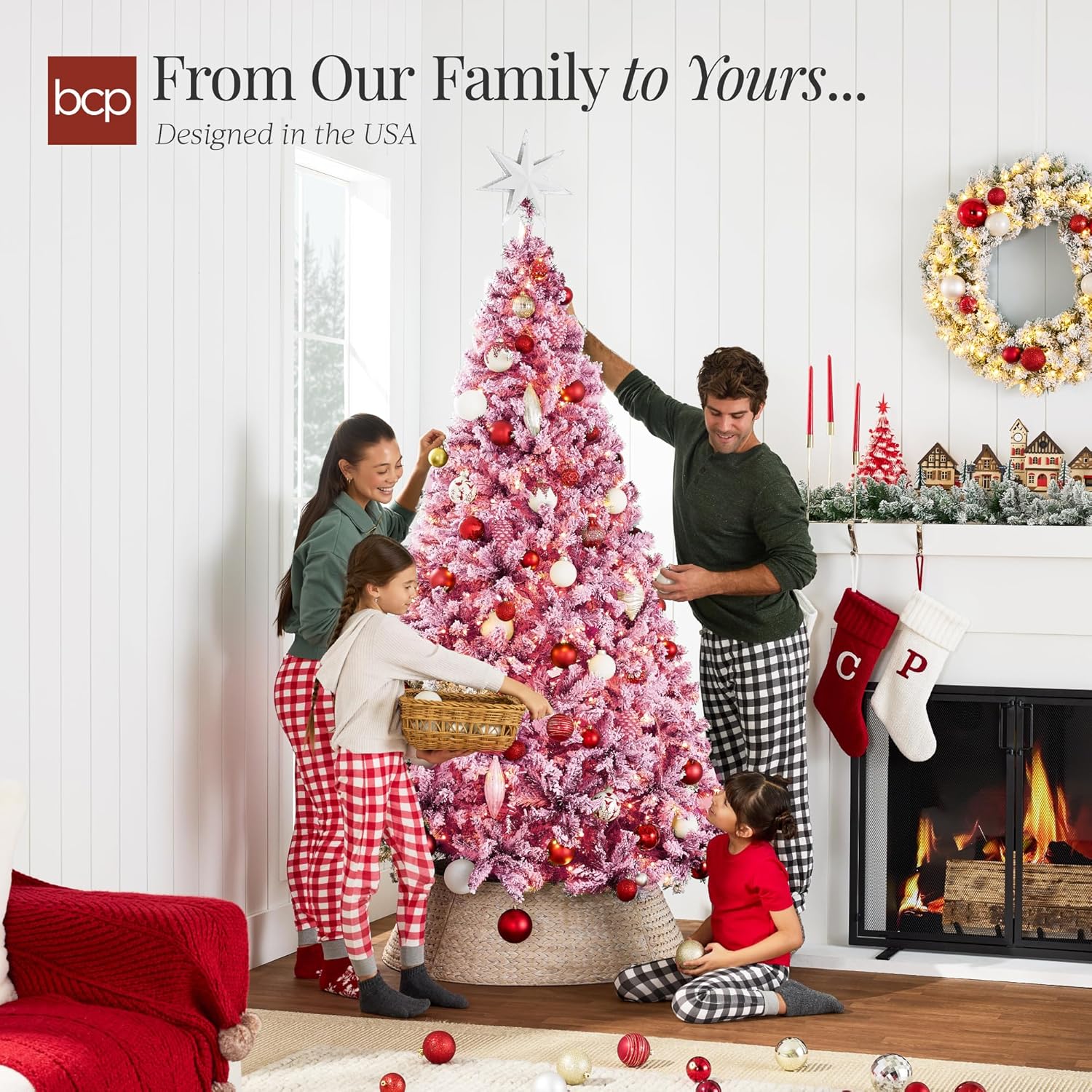 Best Choice Products Pre-Lit Artificial Christmas Tree, 6ft Snow Flocked Design Pine Tree, Full Appearance Snowy w/Easy Assembly, Metal Stand