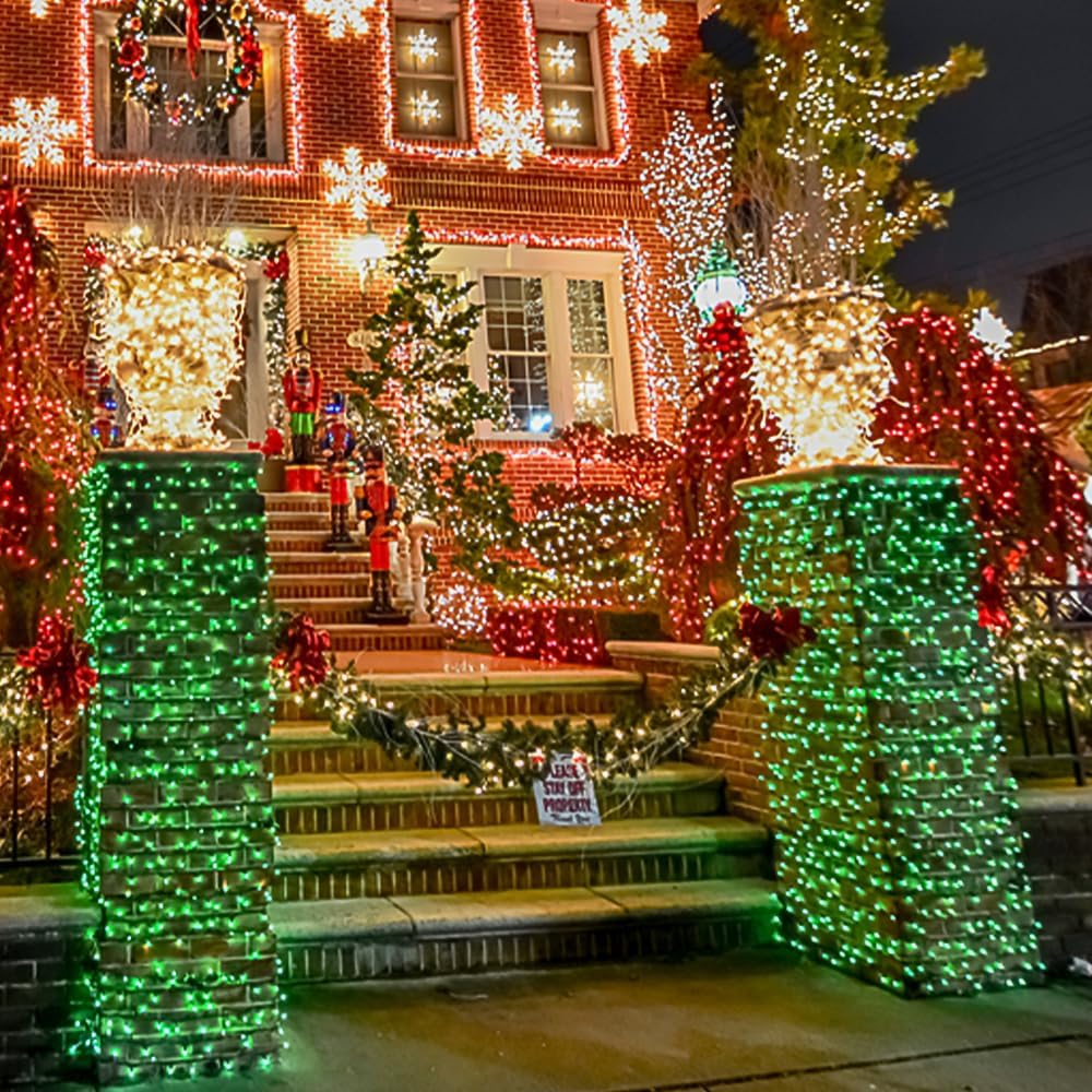 2 Pack 200 LED Solar Christmas Lights Outdoor, Solar String Lights for Outside with 8 Lighting Modes, Waterproof Green Wire Solar Powered Tree Light for Xmas Party Yard Garden Decorations (Multicolor)