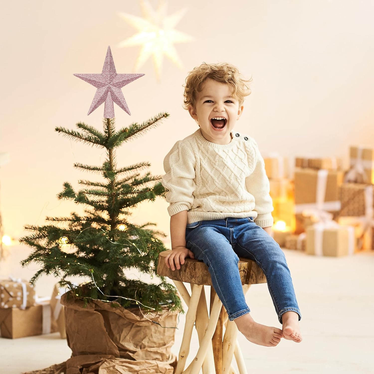 Christmas Tree Star Topper, 8 Gold Xmas Star Tree Decorations, 3D Shatterproof Bethlehem Star Tree Topper Decorations, Waterproof Christmas Tree Topper Decor for Holiday Home Outdoor Ornament