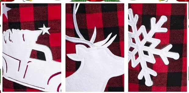 LUBOT Set of 8 Christmas Stocking(20inch) Silhouette Buffalo Red Plaid/Rustic/Farmhouse/Country Cotton Fireplace Hanging Xmas Stockings Decorations for Family Holiday Season Decor