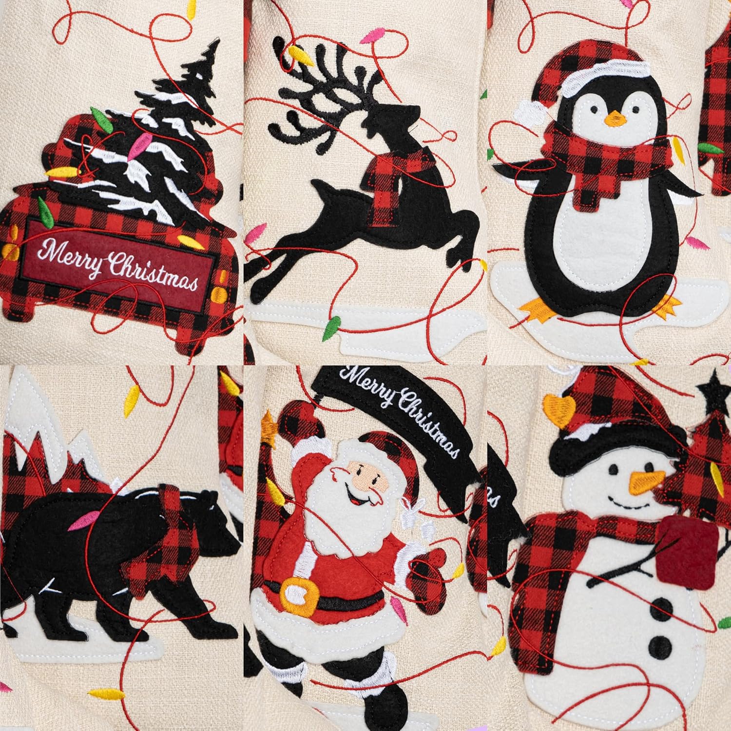 LUBOT Set of 8 Christmas Stocking(20inch) Silhouette Buffalo Red Plaid/Rustic/Farmhouse/Country Cotton Fireplace Hanging Xmas Stockings Decorations for Family Holiday Season Decor