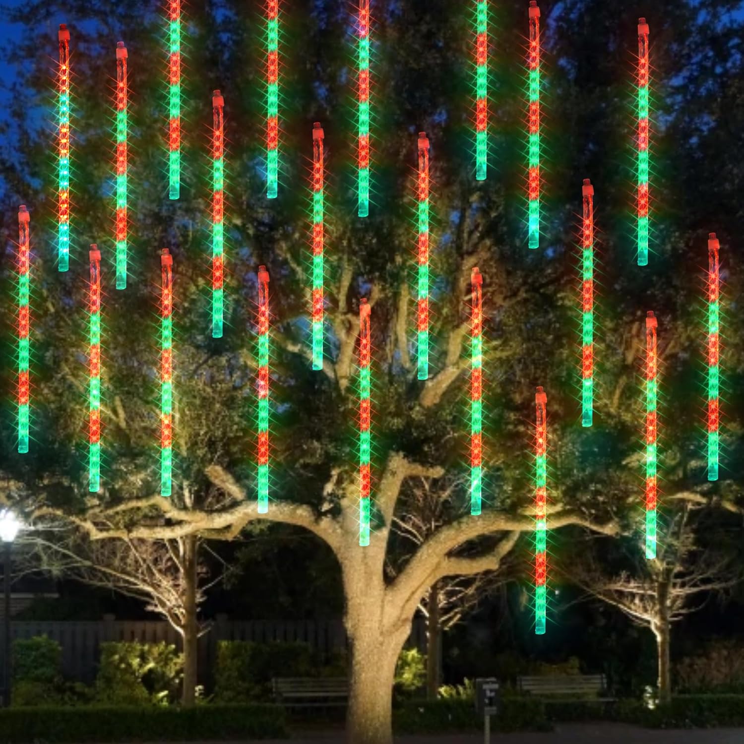 Dazzle Bright 864LED Christmas Light, Meteor Shower Rain Lights 11.8 Inch 24 Tubes, Waterproof Plug in Falling Rain Lights Christmas Decorations for Xmas Bushes Tree Yard Party (Blue)