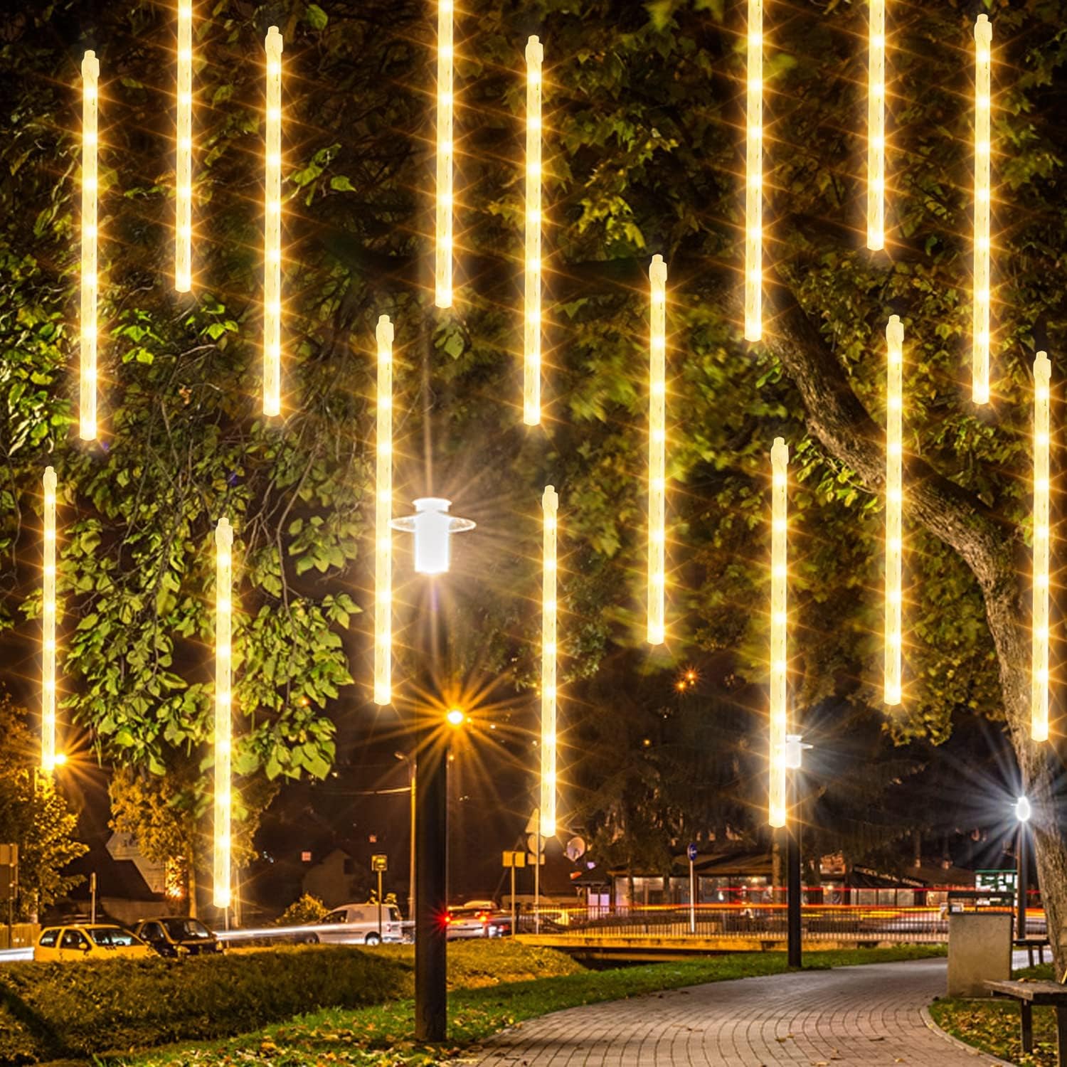 Dazzle Bright 864LED Christmas Light, Meteor Shower Rain Lights 11.8 Inch 24 Tubes, Waterproof Plug in Falling Rain Lights Christmas Decorations for Xmas Bushes Tree Yard Party (Blue)