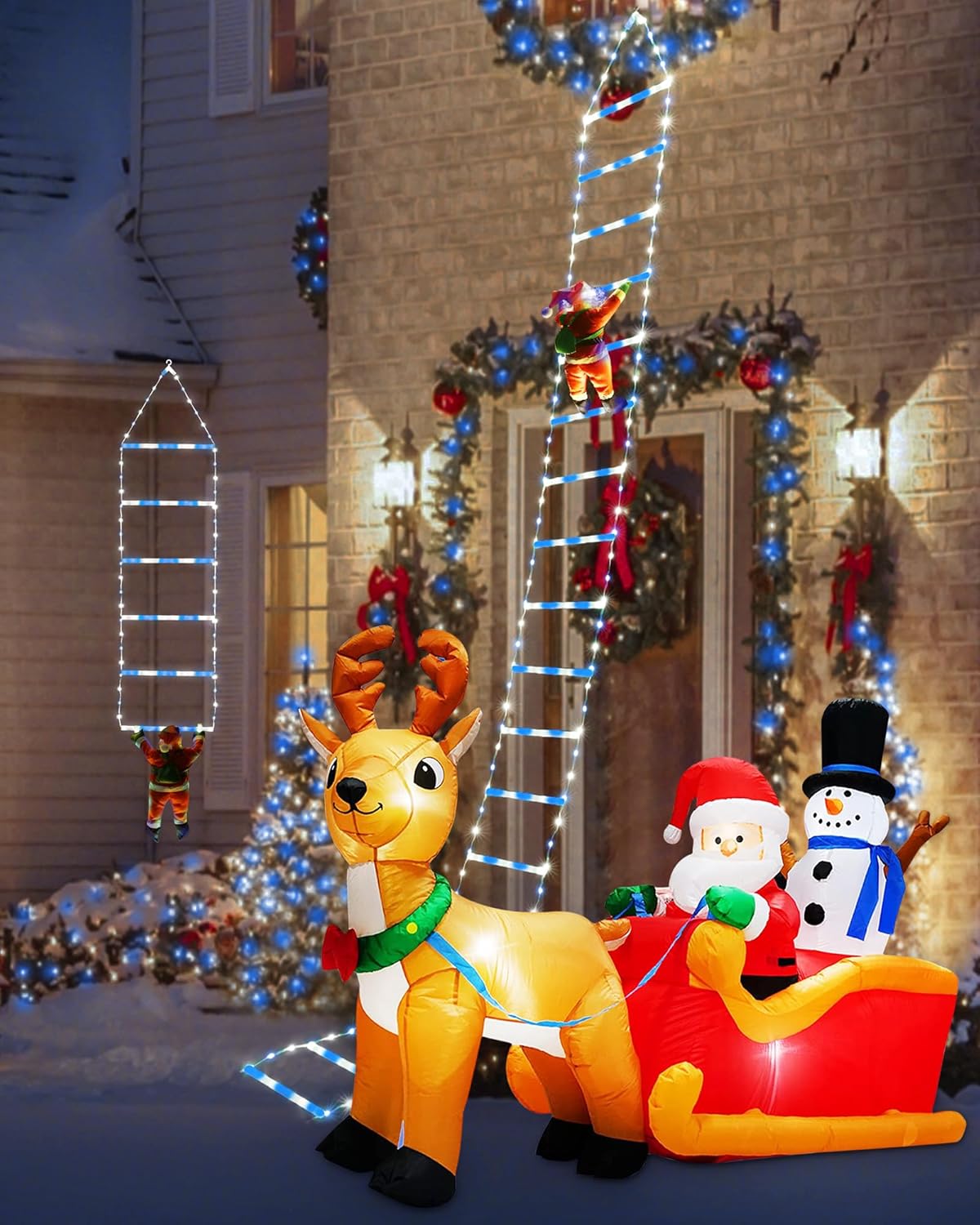 Toodour LED Christmas Lights - 10ft Christmas Decorative Ladder Lights with Santa Claus, Xmas Decorations Light for Indoor Outdoor, Window, Garden, Home, Wall, Xmas Tree Decor - Multicolor