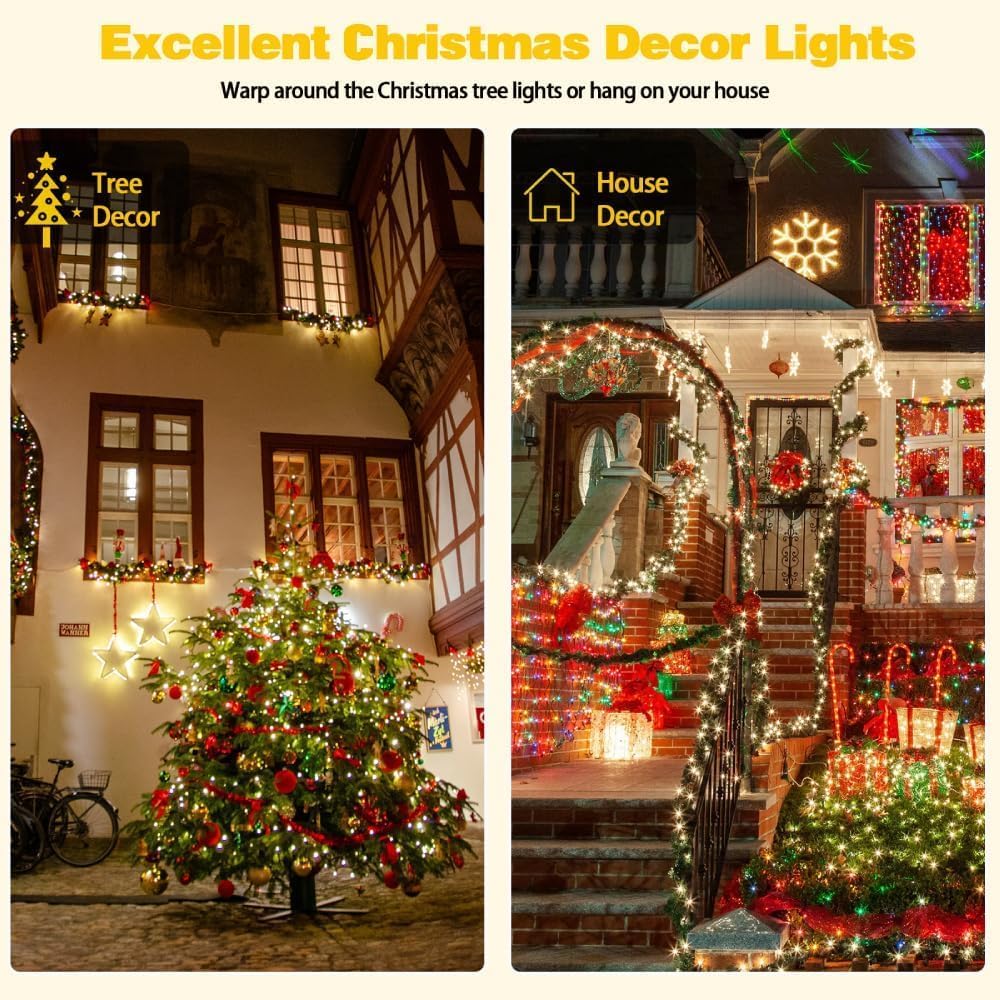 2 Pack 200 LED Solar Christmas Lights Outdoor, Solar String Lights for Outside with 8 Lighting Modes, Waterproof Green Wire Solar Powered Tree Light for Xmas Party Yard Garden Decorations (Multicolor)