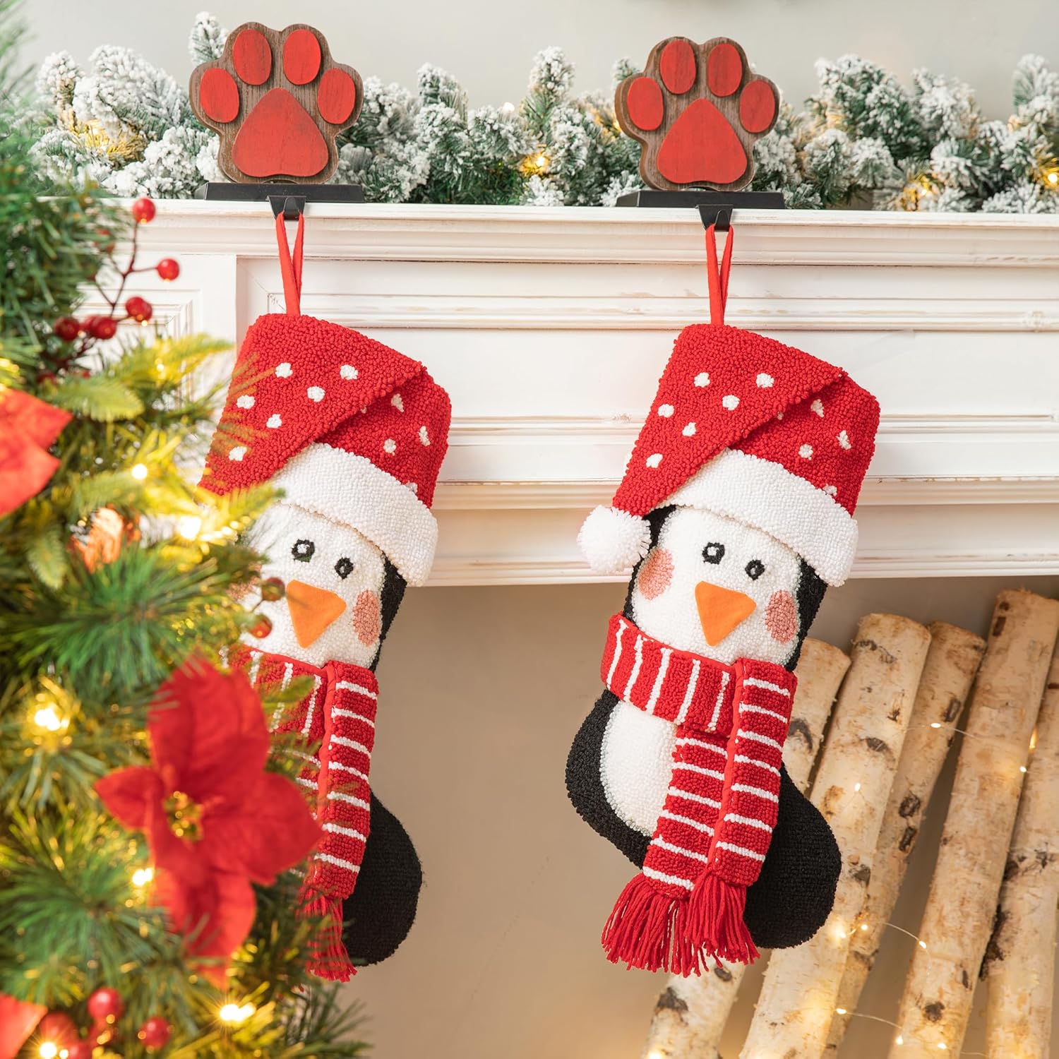 Glitzhome 19 L Handmade Hooked Dog Christmas Stocking for Family Holiday Season Party Decor