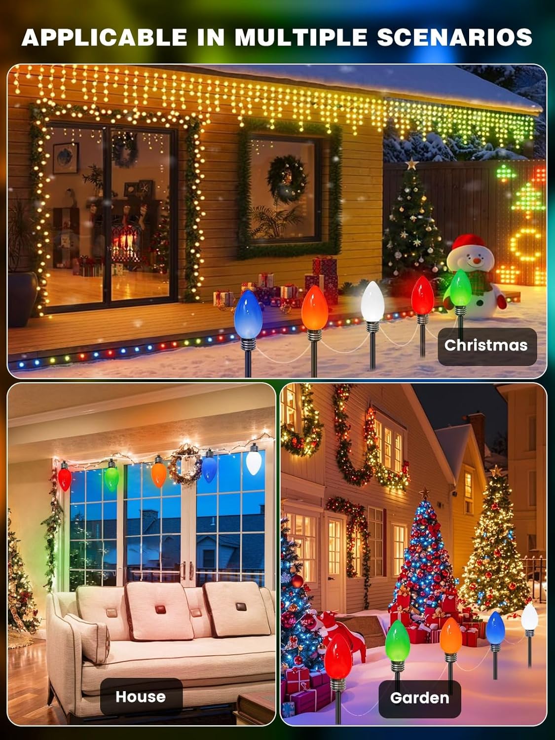 2-Pack Extentable C9 Christmas Lights Outdoor Indoor, 66 FT 100 LED Christmas String Lights Plug in with 8 Modes & Timer, Waterproof Fairy Twinkle Light for Xmas Tree Yard Decorations (Multi-Colored)