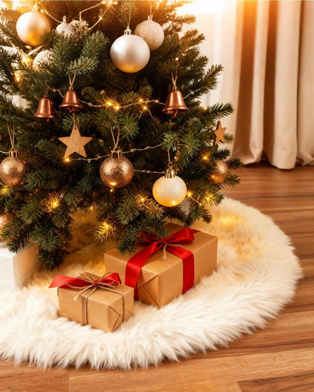 48 Inches Faux Fur Christmas Tree Skirt for Xmas Tree Holiday Party Decorations White Plush Silver Sequin Snowflake (Silver)