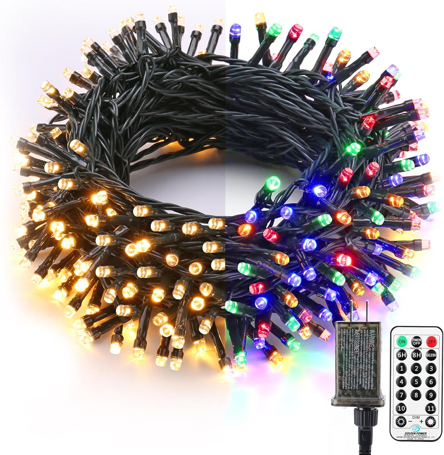 Brizled Color Changing Christmas Lights, 65.67ft 200 LED Cool White & Multicolor Christmas Lights, 11 Modes Remote Dimmable 29V Safe Adapter Outdoor Christmas Tree Lights String for Xmas Party Tree