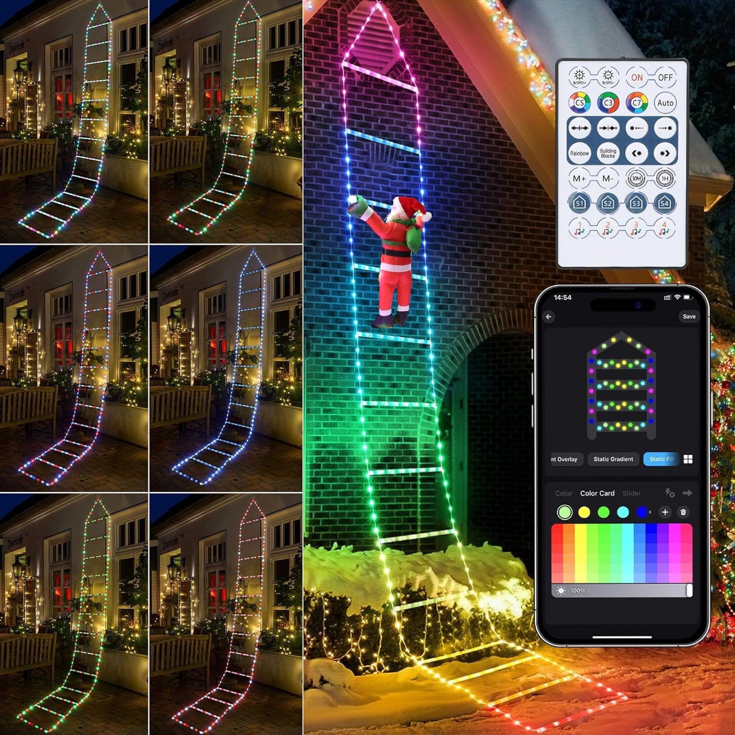 Toodour LED Christmas Lights - 10ft Christmas Decorative Ladder Lights with Santa Claus, Xmas Decorations Light for Indoor Outdoor, Window, Garden, Home, Wall, Xmas Tree Decor - Multicolor