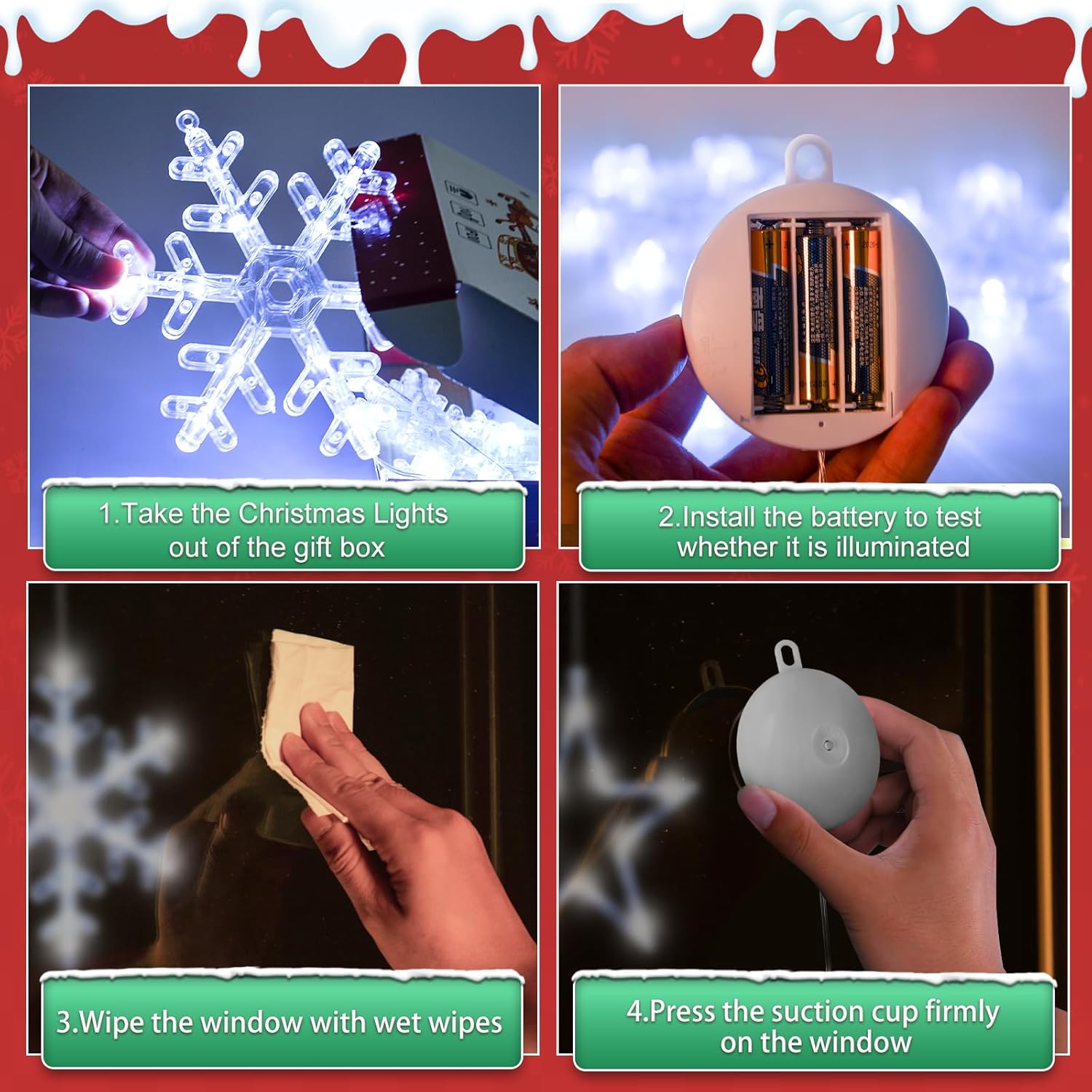 LYUBASA 3Pack Christmas Window Lights Decorations with Timer, Battery Powered Christmas Hanging White Lighted Snowflake Shaped LED Sucker for Xmas Lamp Tree Fireplace Indoor Decor