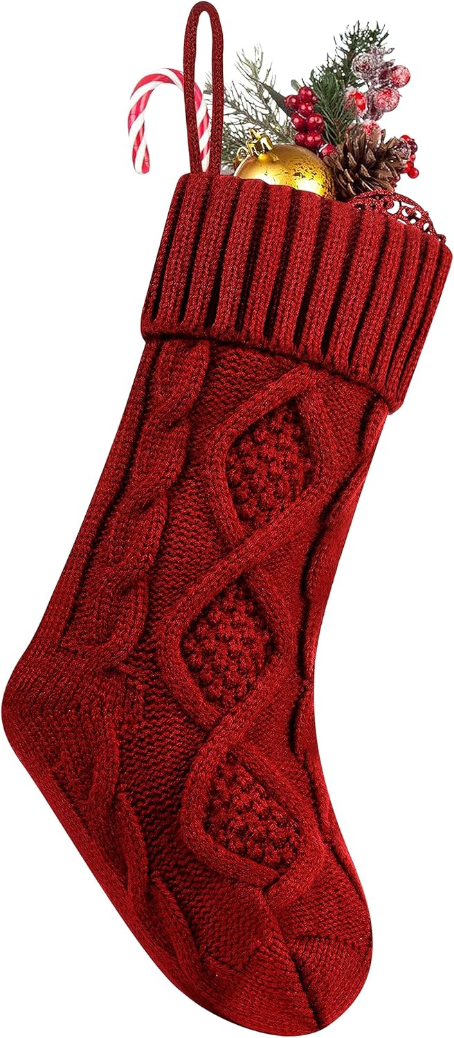 Fesciory 4 Pack Christmas Stockings 18 Inches Large Size Cable Knitted Stocking Gifts & Decorations for Family Holiday Xmas Party, Ivory White