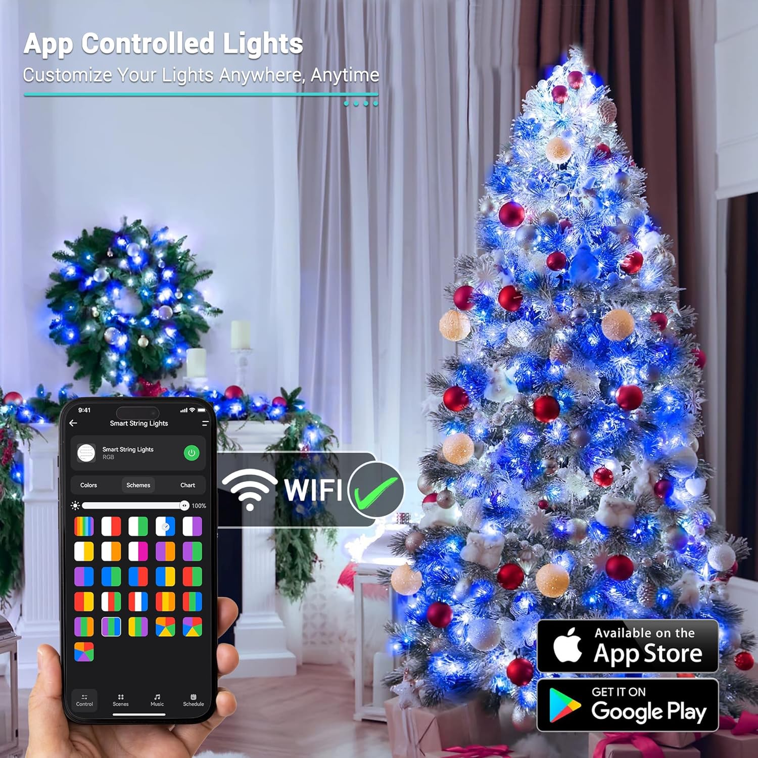 Brizled RGB Christmas Lights, 164ft 500 LED Color Changing String Lights, Dimmable Christmas Tree Light, Indoor Multifunctional Fairy Light with Remote for Outdoor Independence Day Xmas Party Decor