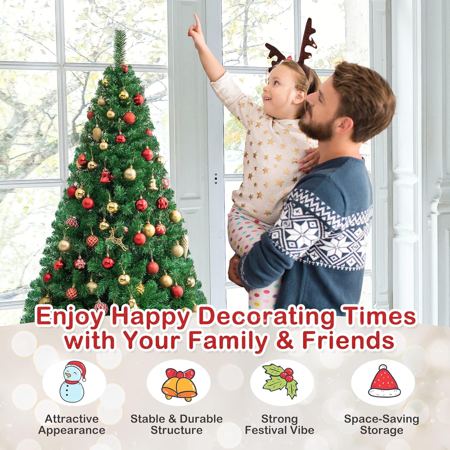 Goplus 8ft Artificial Christmas Tree, Unlit Christmas Pine Tree with 1138 PVC Branch Tips, Foldable Metal Stand, Xmas Full Tree for Indoor Home Office Decor