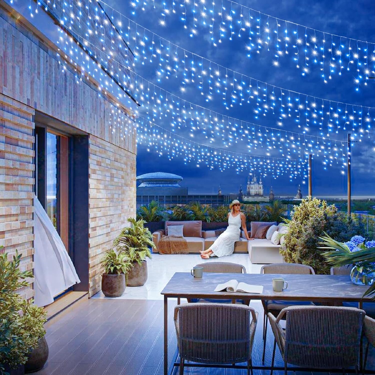 66ft Icicle Lights for Outside - 640 LED Christmas Lights Outdoor with 120 Drops 8 Modes, Plug in Twinkle Light Outside for Holiday Wedding Party Tree Room Indoor Thanksgiving Decoration, Warm White