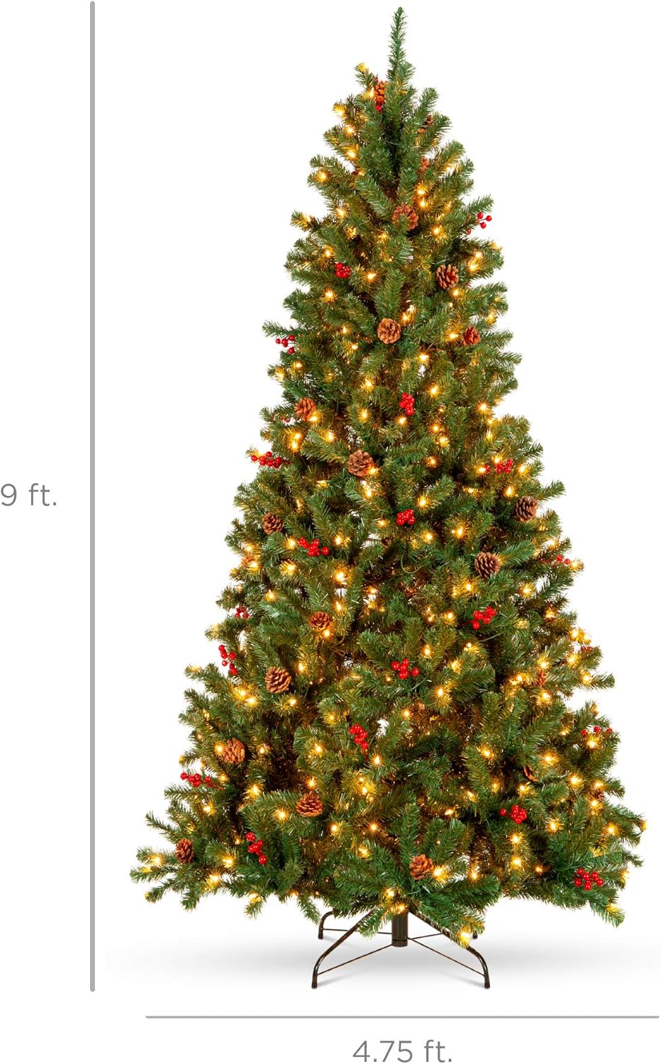 Best Choice Products 6ft Pre-Lit Pre-Decorated Spruce Hinged Artificial Christmas Tree w/ 798 Tips, Pinecones, Berries, 250 Lights, Metal Base