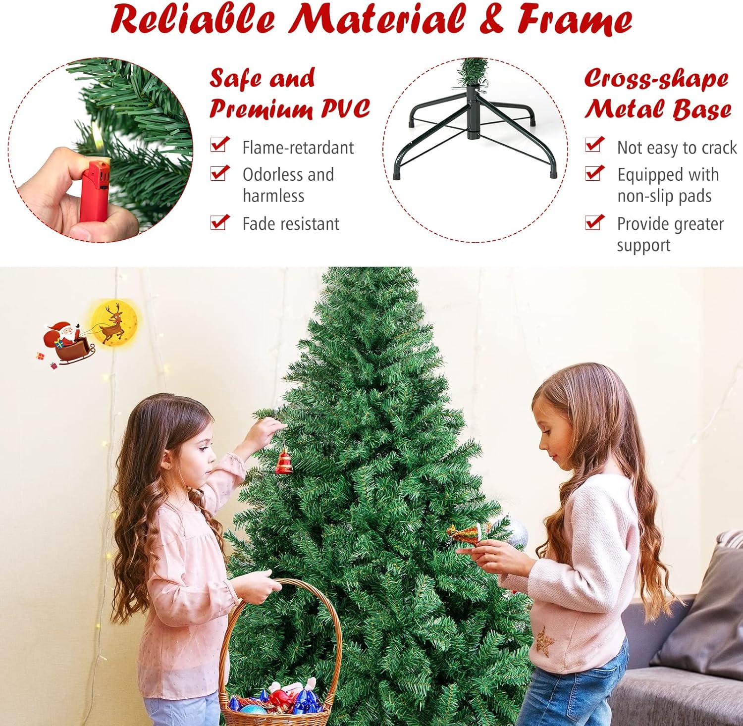 Goplus 8ft Artificial Christmas Tree, Unlit Christmas Pine Tree with 1138 PVC Branch Tips, Foldable Metal Stand, Xmas Full Tree for Indoor Home Office Decor