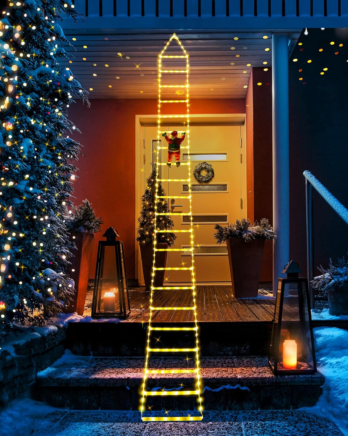 Toodour LED Christmas Lights - 10ft Christmas Decorative Ladder Lights with Santa Claus, Xmas Decorations Light for Indoor Outdoor, Window, Garden, Home, Wall, Xmas Tree Decor - Multicolor