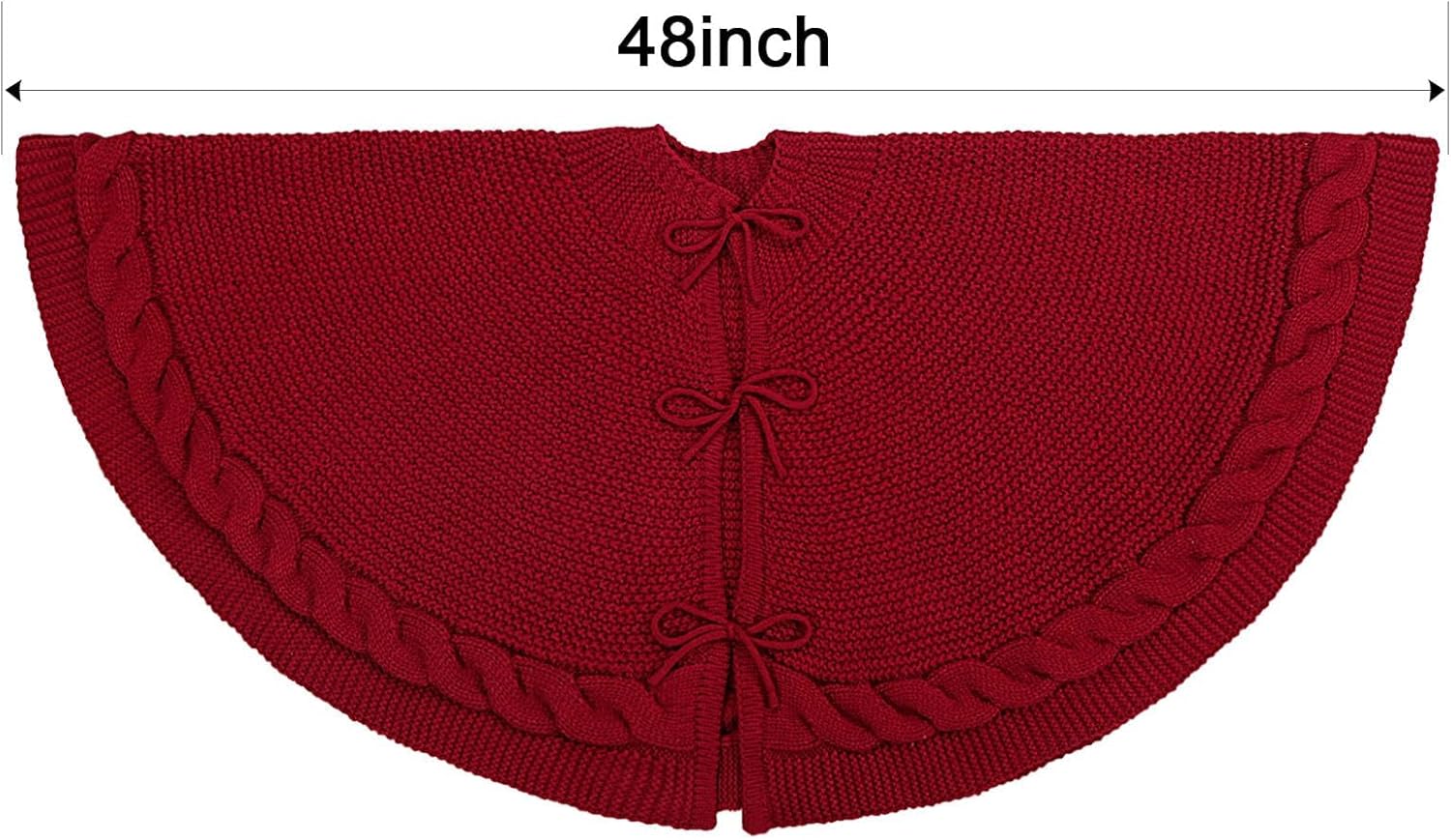 48 Inch Christmas Tree Skirt: Cable Knit Tree Skirt for 7.5FT Tree, Wine Red Tree Skirt, Vintage Tree Skirts, Rustic Farmhouse Christmas Decorations