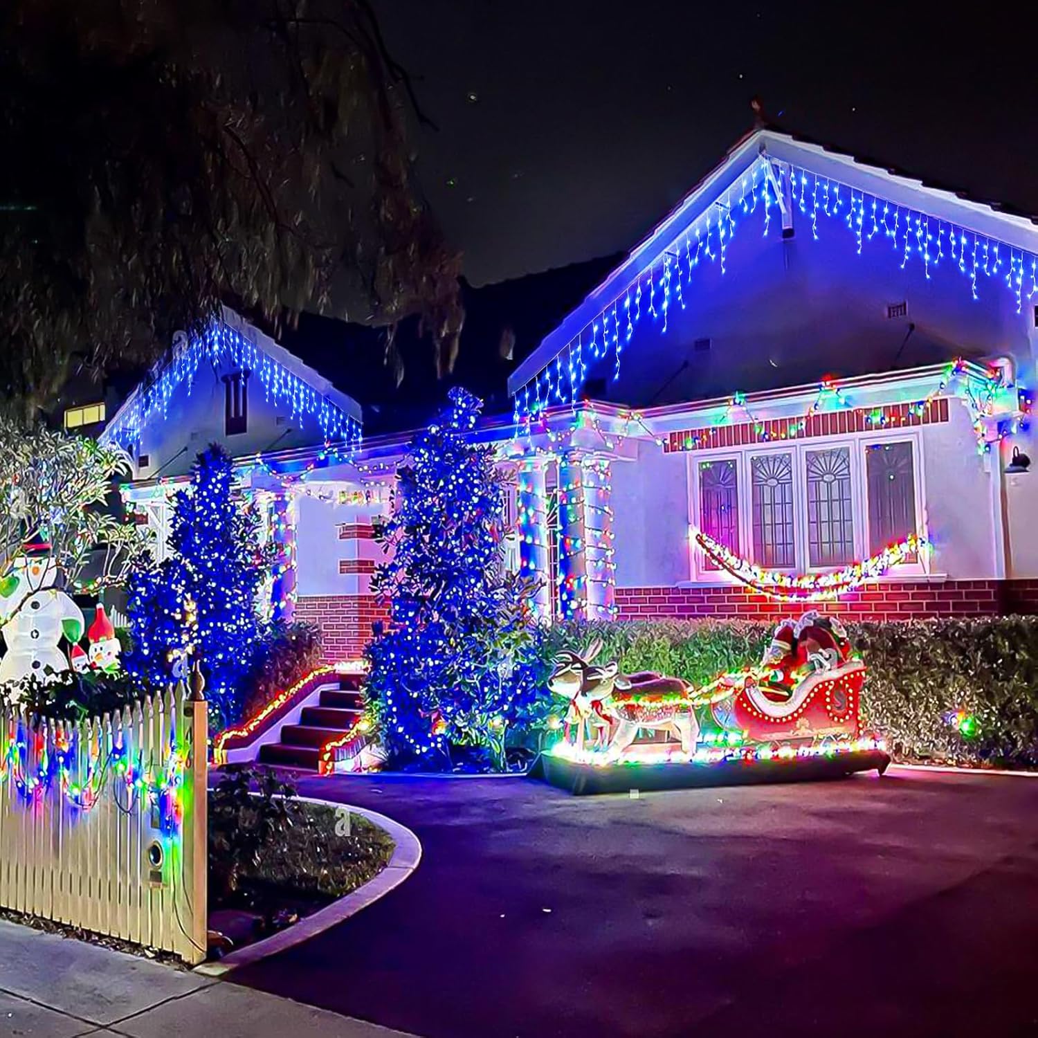 66ft Icicle Lights for Outside - 640 LED Christmas Lights Outdoor with 120 Drops 8 Modes, Plug in Twinkle Light Outside for Holiday Wedding Party Tree Room Indoor Thanksgiving Decoration, Warm White