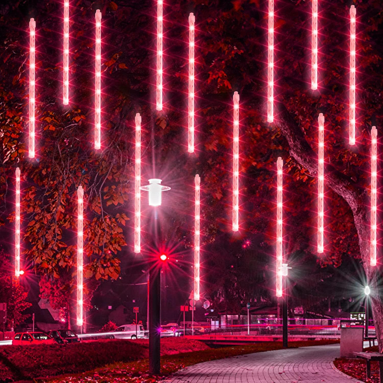 Dazzle Bright 864LED Christmas Light, Meteor Shower Rain Lights 11.8 Inch 24 Tubes, Waterproof Plug in Falling Rain Lights Christmas Decorations for Xmas Bushes Tree Yard Party (Blue)