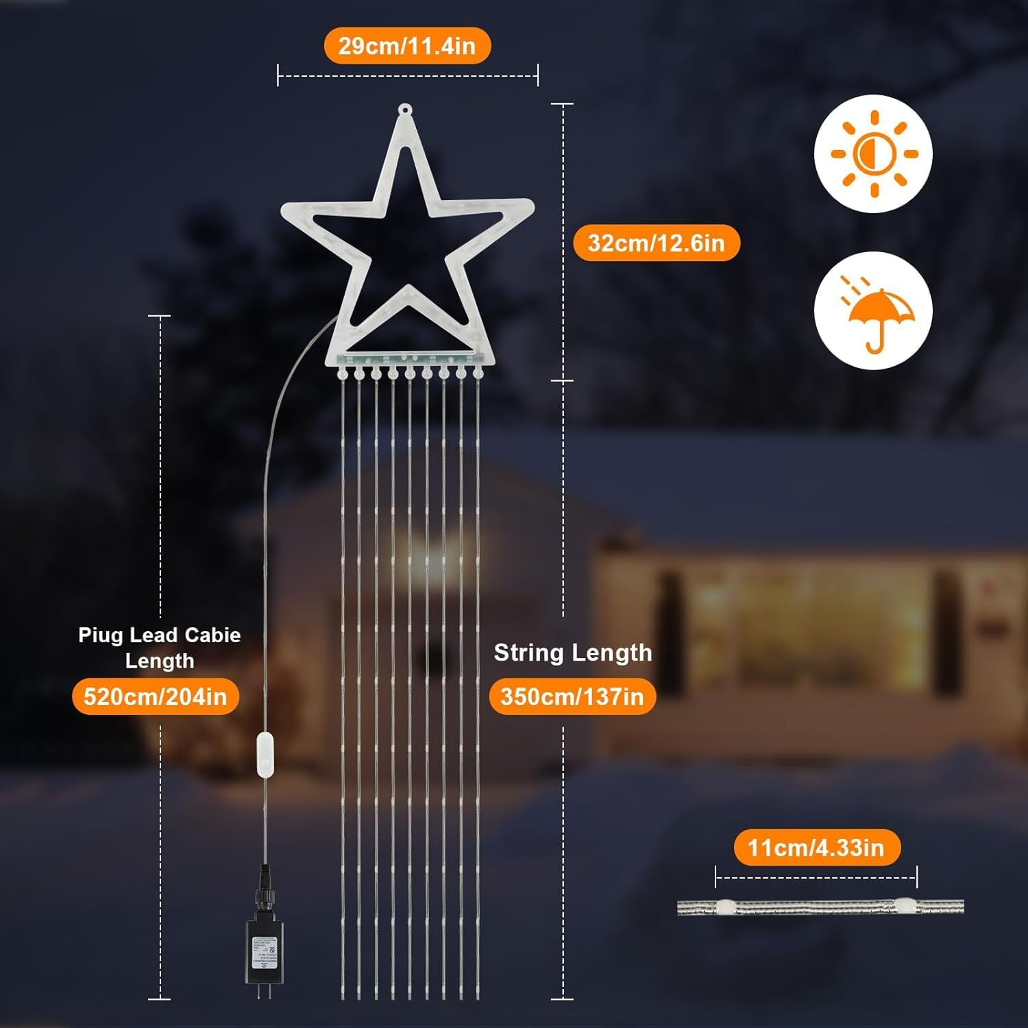 PUHONG Christmas Lights, Decorations Star Lights, 320 LED Christmas Tree Lights Outdoor, 16.4Ft String Lights, 8 Light Modes with 12 Lighted Star for Xmas New Year (Iron-Multicolor)