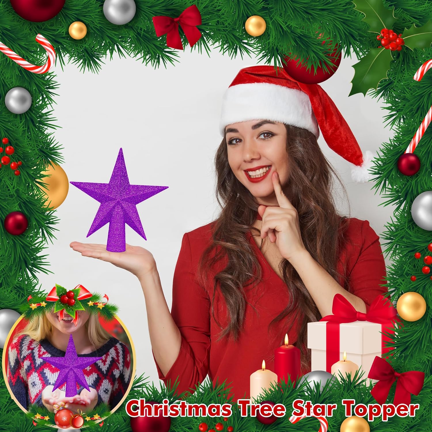 Christmas Tree Star Topper, 8 Gold Xmas Star Tree Decorations, 3D Shatterproof Bethlehem Star Tree Topper Decorations, Waterproof Christmas Tree Topper Decor for Holiday Home Outdoor Ornament