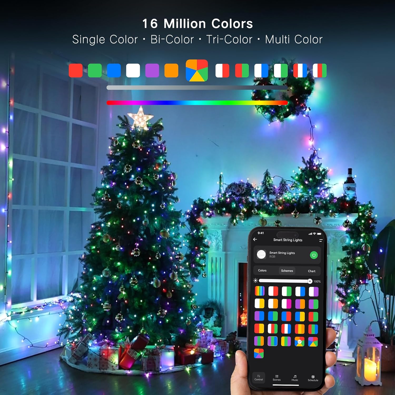 Brizled RGB Christmas Lights, 164ft 500 LED Color Changing String Lights, Dimmable Christmas Tree Light, Indoor Multifunctional Fairy Light with Remote for Outdoor Independence Day Xmas Party Decor