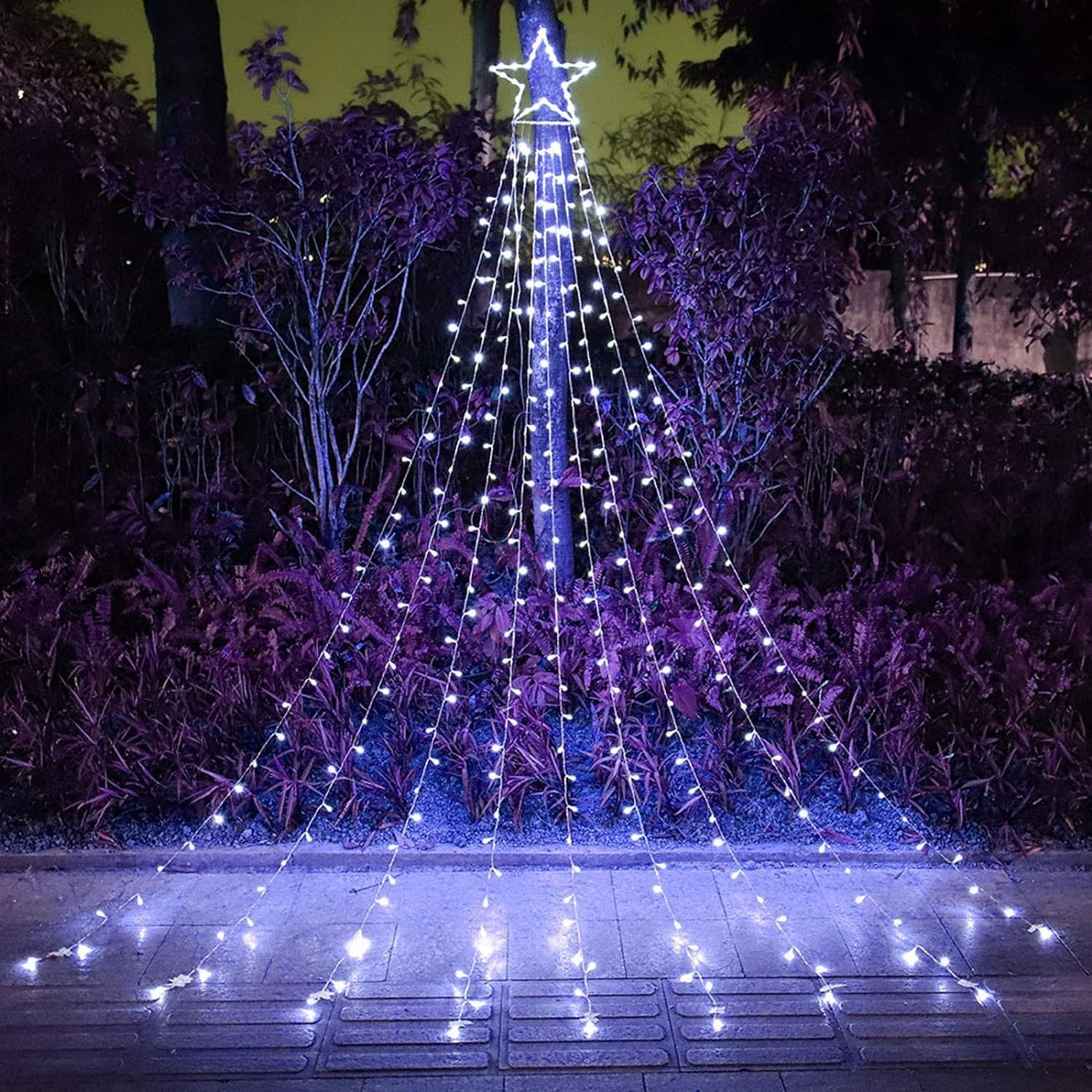 PUHONG Christmas Lights, Decorations Star Lights, 320 LED Christmas Tree Lights Outdoor, 16.4Ft String Lights, 8 Light Modes with 12 Lighted Star for Xmas New Year (Iron-Multicolor)