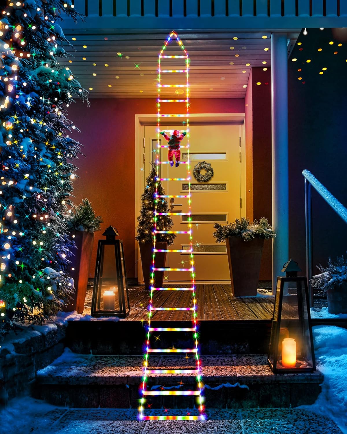 Toodour LED Christmas Lights - 10ft Christmas Decorative Ladder Lights with Santa Claus, Xmas Decorations Light for Indoor Outdoor, Window, Garden, Home, Wall, Xmas Tree Decor - Multicolor