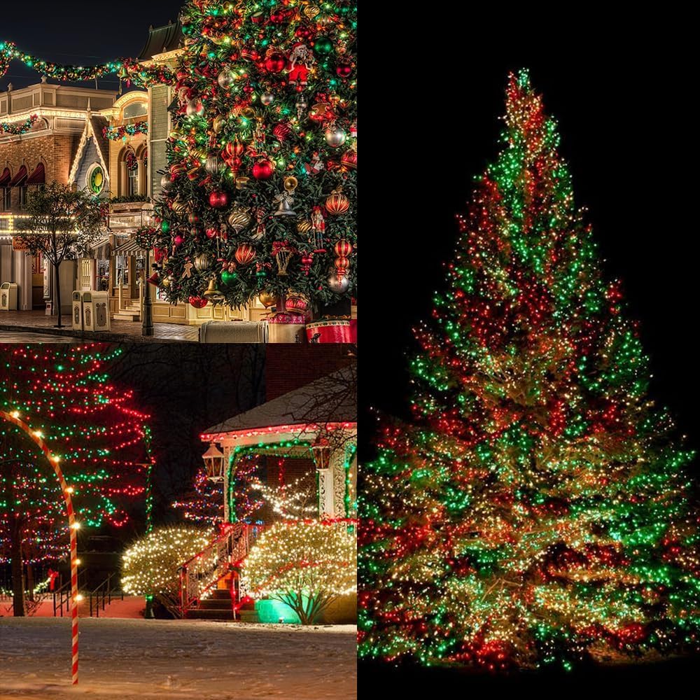 2 Pack 200 LED Solar Christmas Lights Outdoor, Solar String Lights for Outside with 8 Lighting Modes, Waterproof Green Wire Solar Powered Tree Light for Xmas Party Yard Garden Decorations (Multicolor)