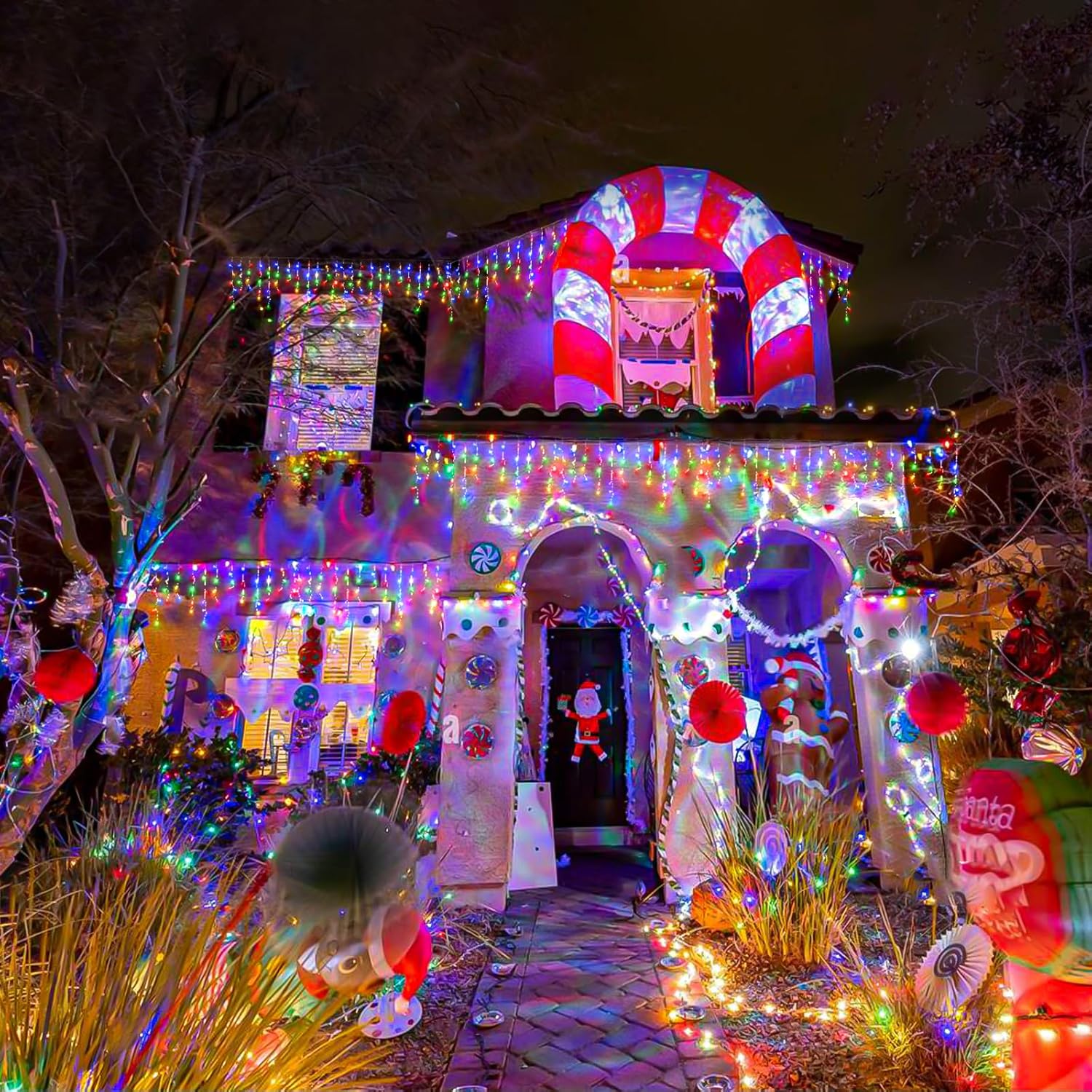 66ft Icicle Lights for Outside - 640 LED Christmas Lights Outdoor with 120 Drops 8 Modes, Plug in Twinkle Light Outside for Holiday Wedding Party Tree Room Indoor Thanksgiving Decoration, Warm White